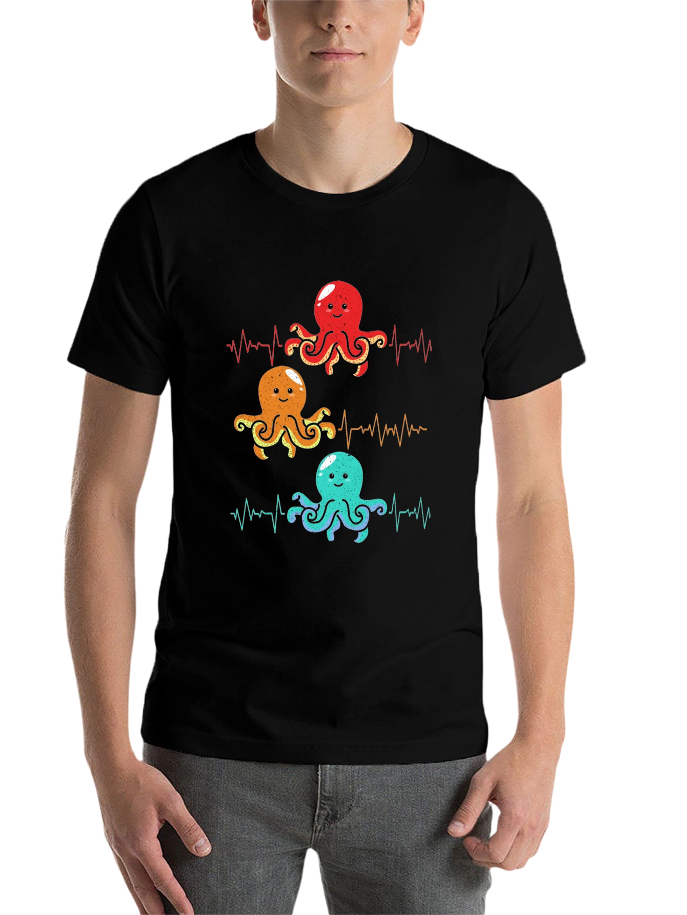 Black Octopus Heartbeat Graphic T-Shirt - Sea Life Tee view 7