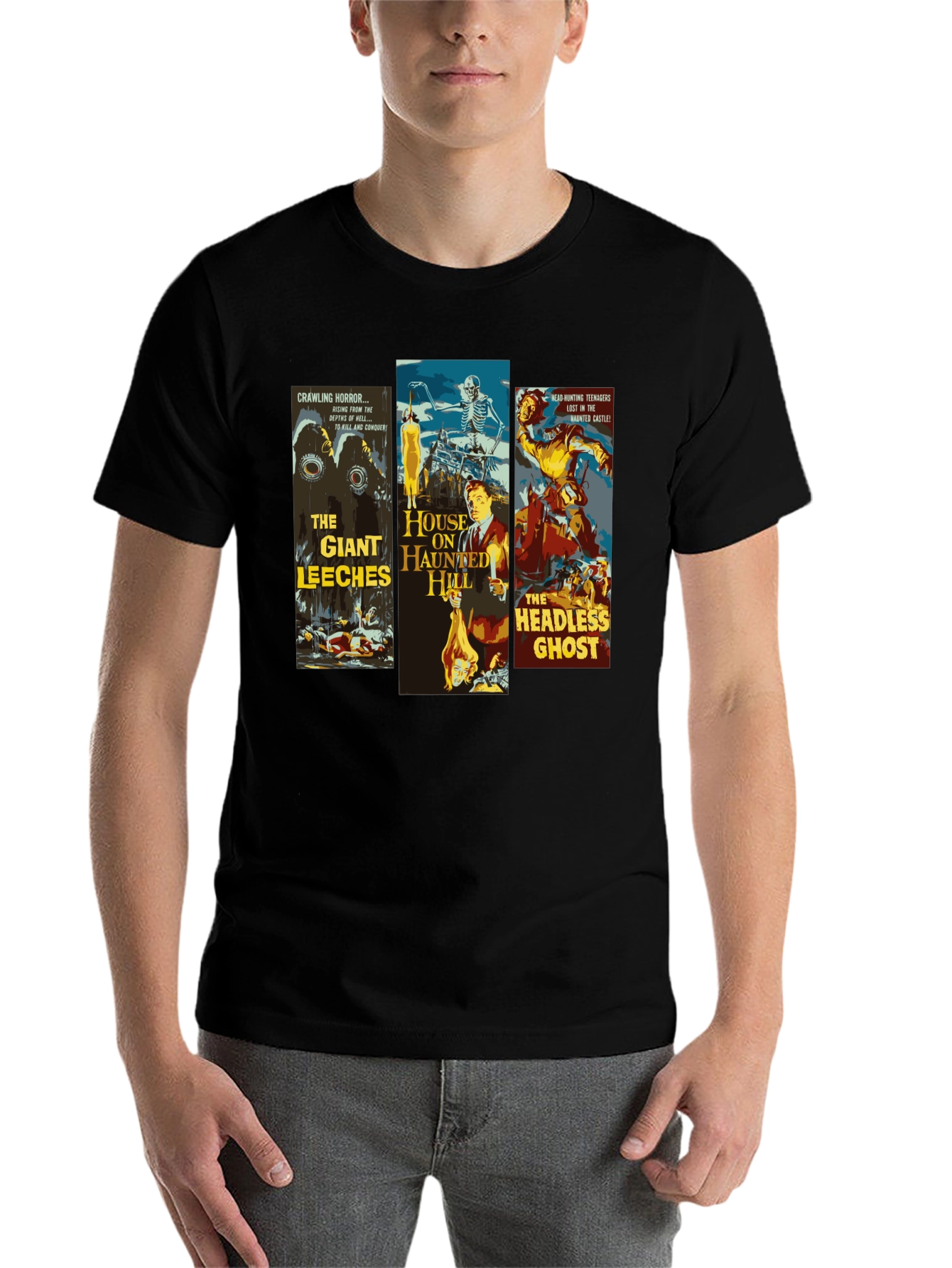 Black Horror Movie Poster Collage Graphic T-Shirt view 7