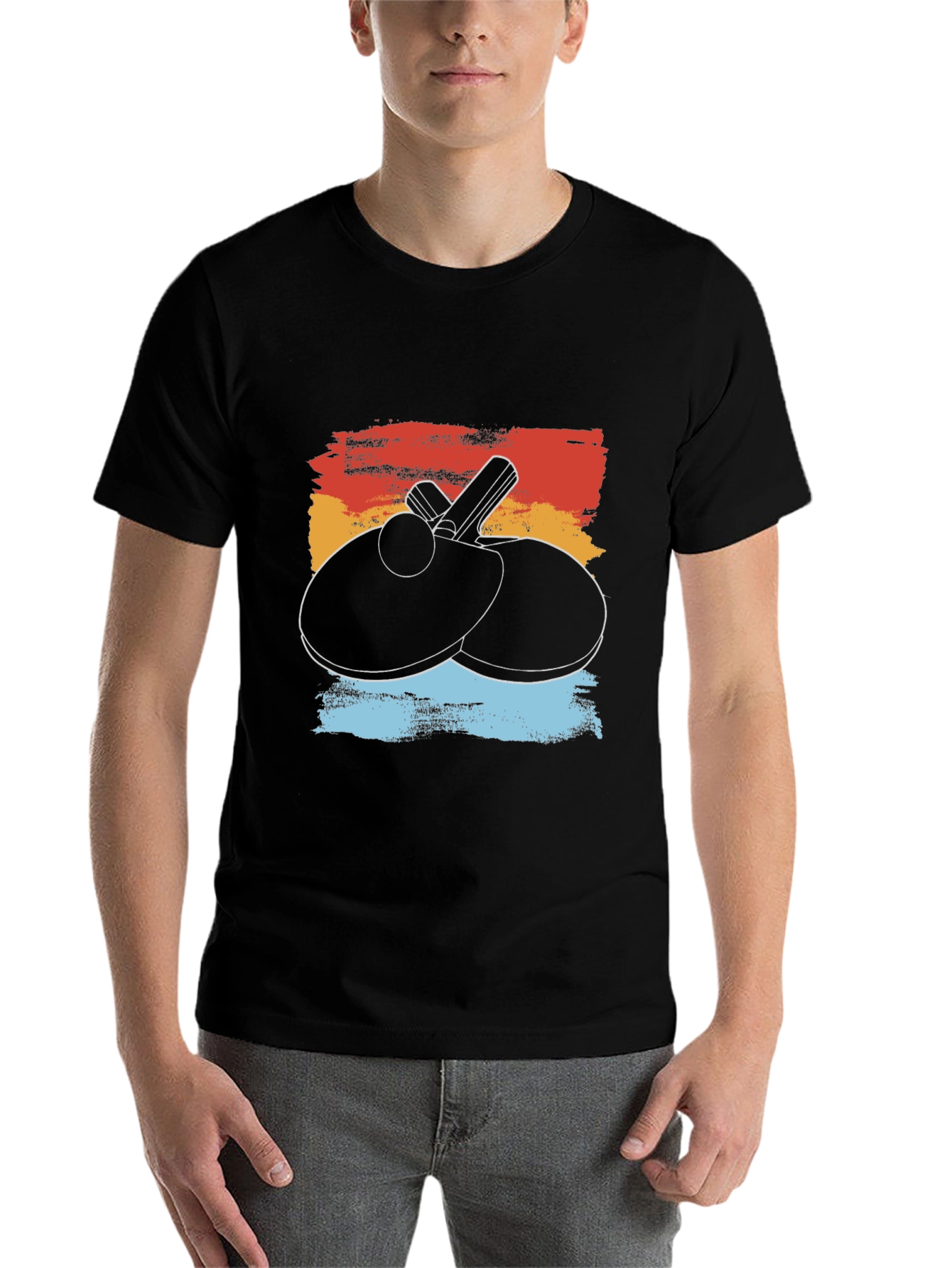 Black Retro Table Tennis T-Shirt - Paddle & Ball Graphic Tee view 7
