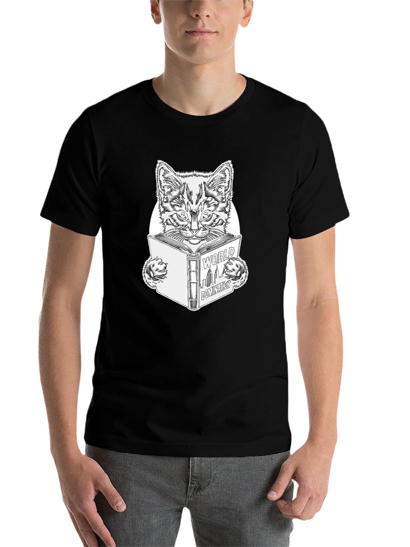 Black World Domination Cat T-Shirt - Black view 7