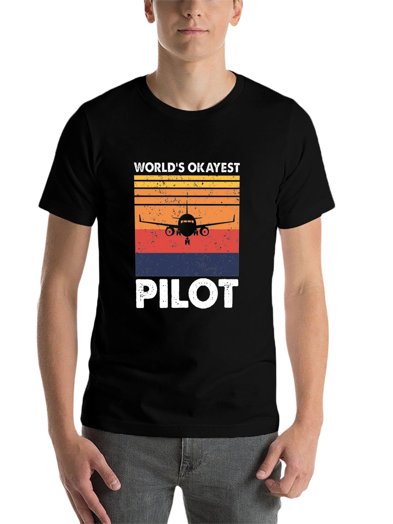 Black World's Okayest Pilot Retro T-Shirt view 7