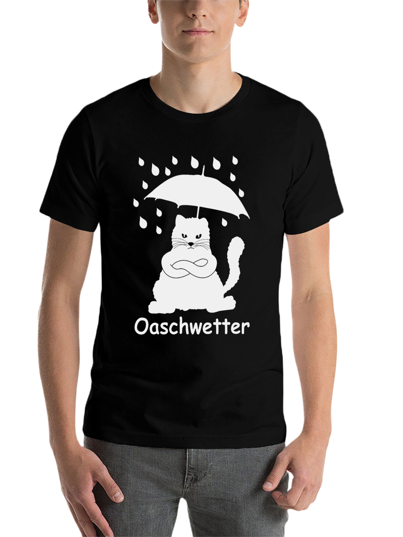 Black Oaschwetter Grumpy Cat Umbrella Black T-Shirt view 7