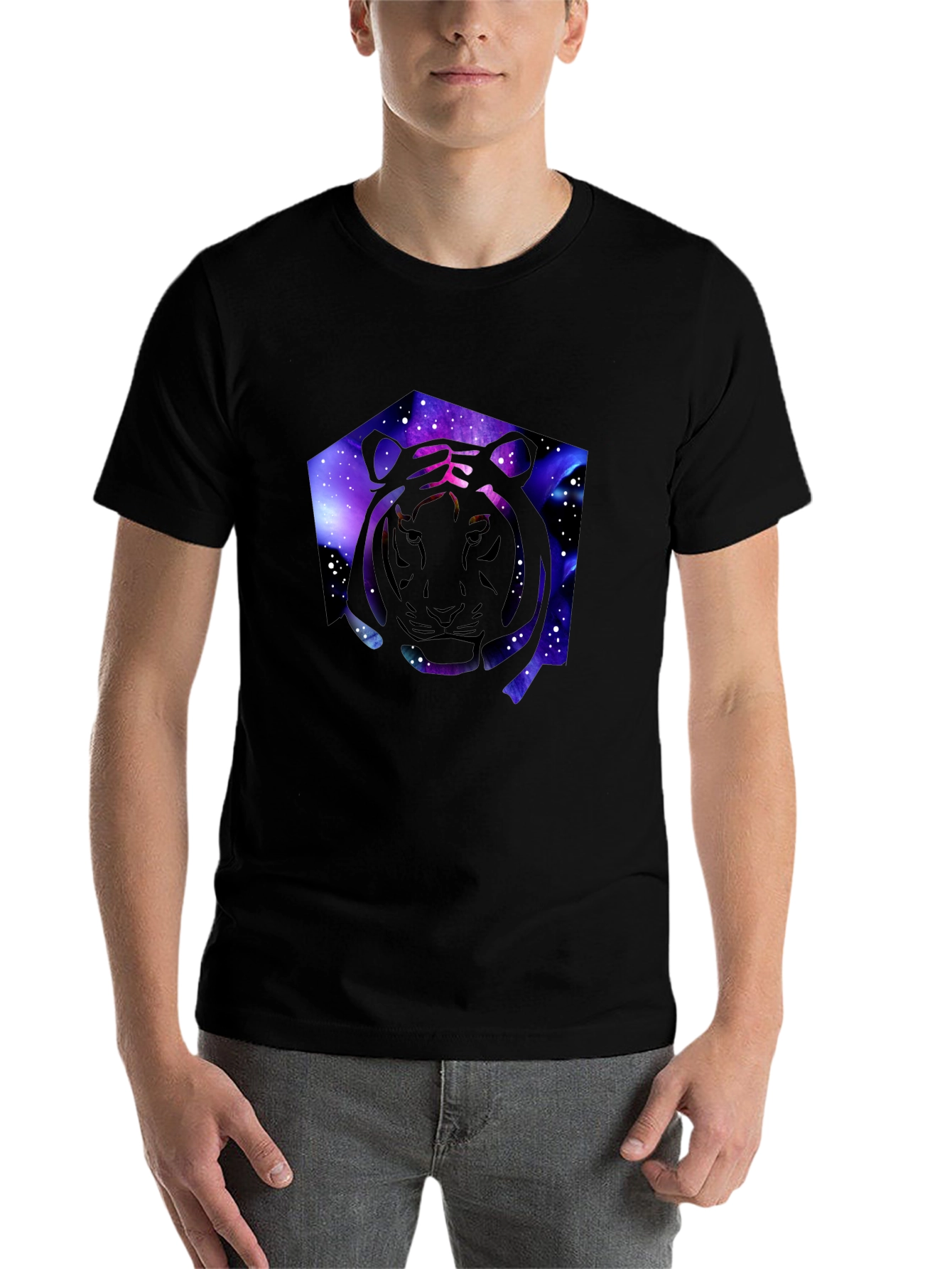 Black Galaxy Tiger Graphic Black T-Shirt view 7