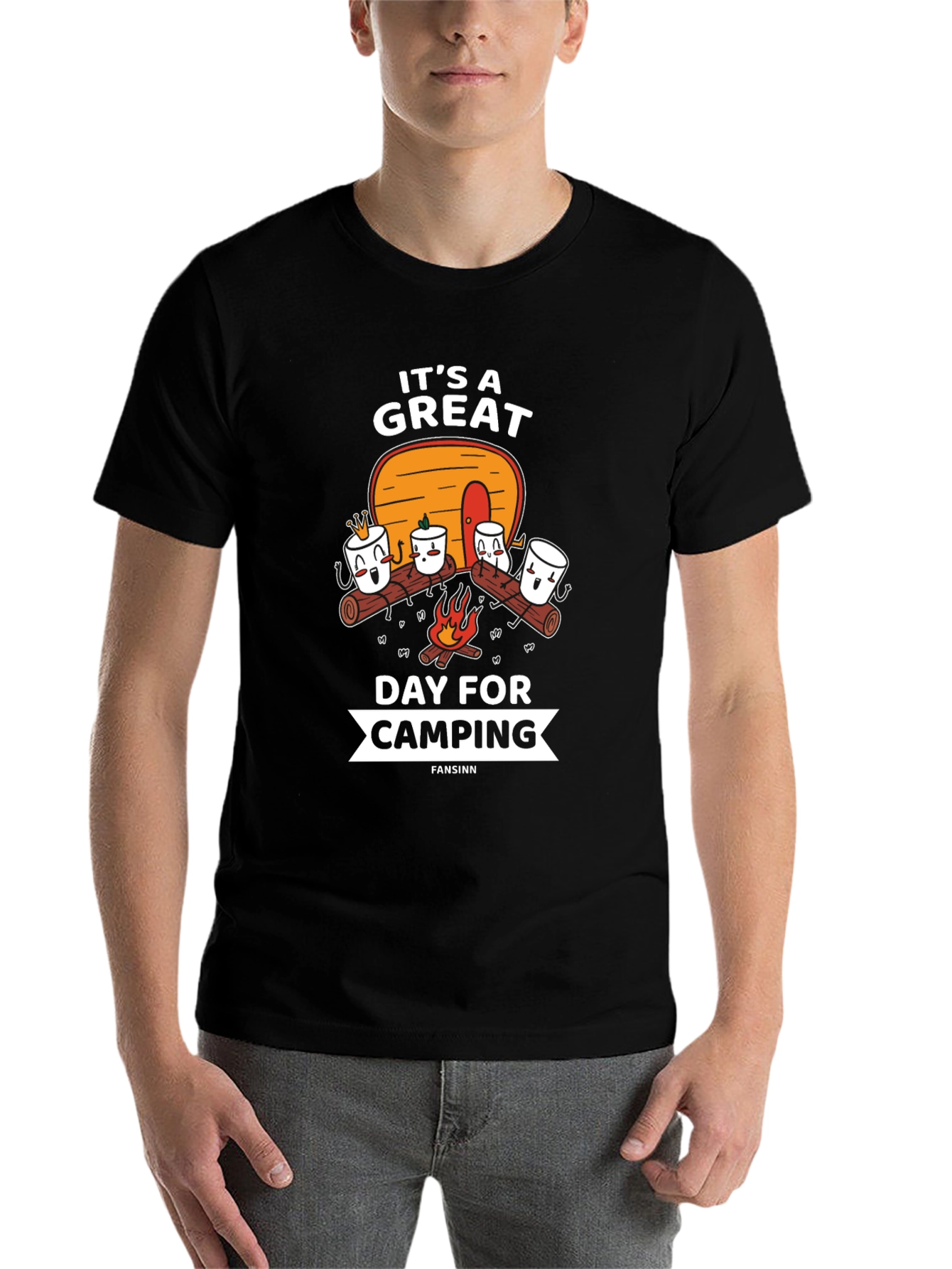 Black It's a Great Day for Camping Graphic T-Shirt view 7