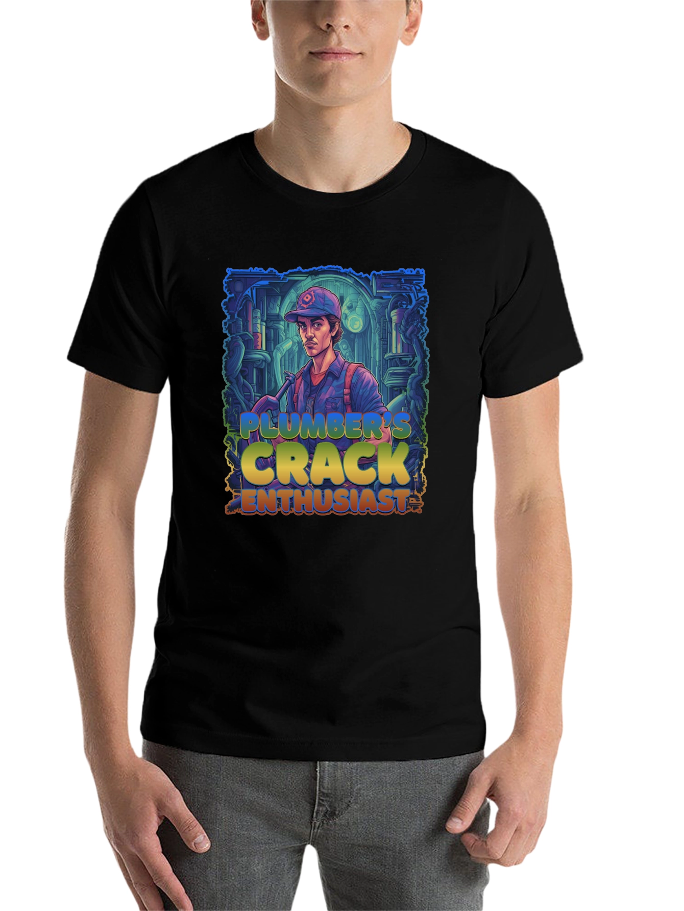 Black Plumber's Crack Enthusiast Graphic Tee view 7