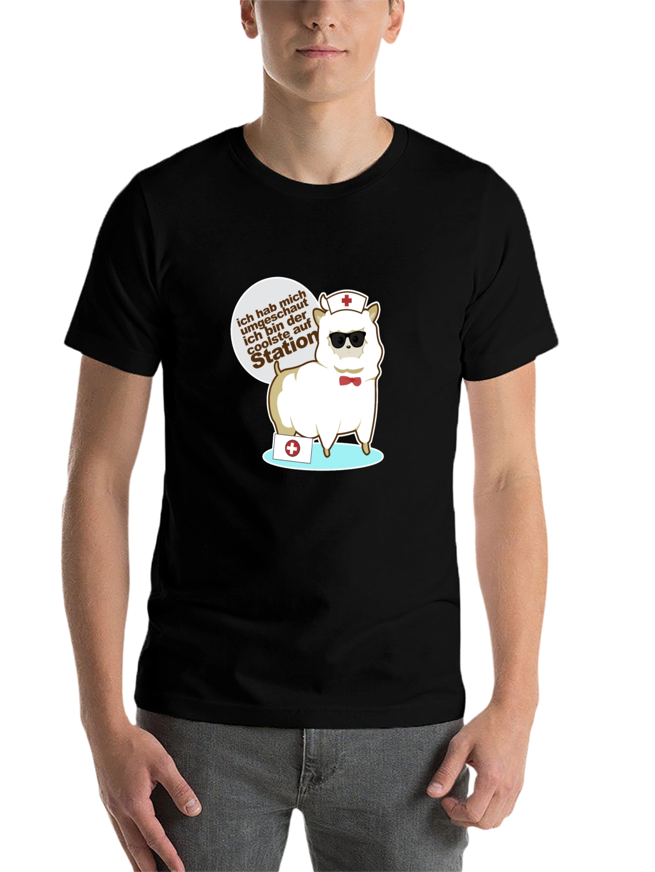Black Cool Alpaca Nurse Graphic T-Shirt view 7