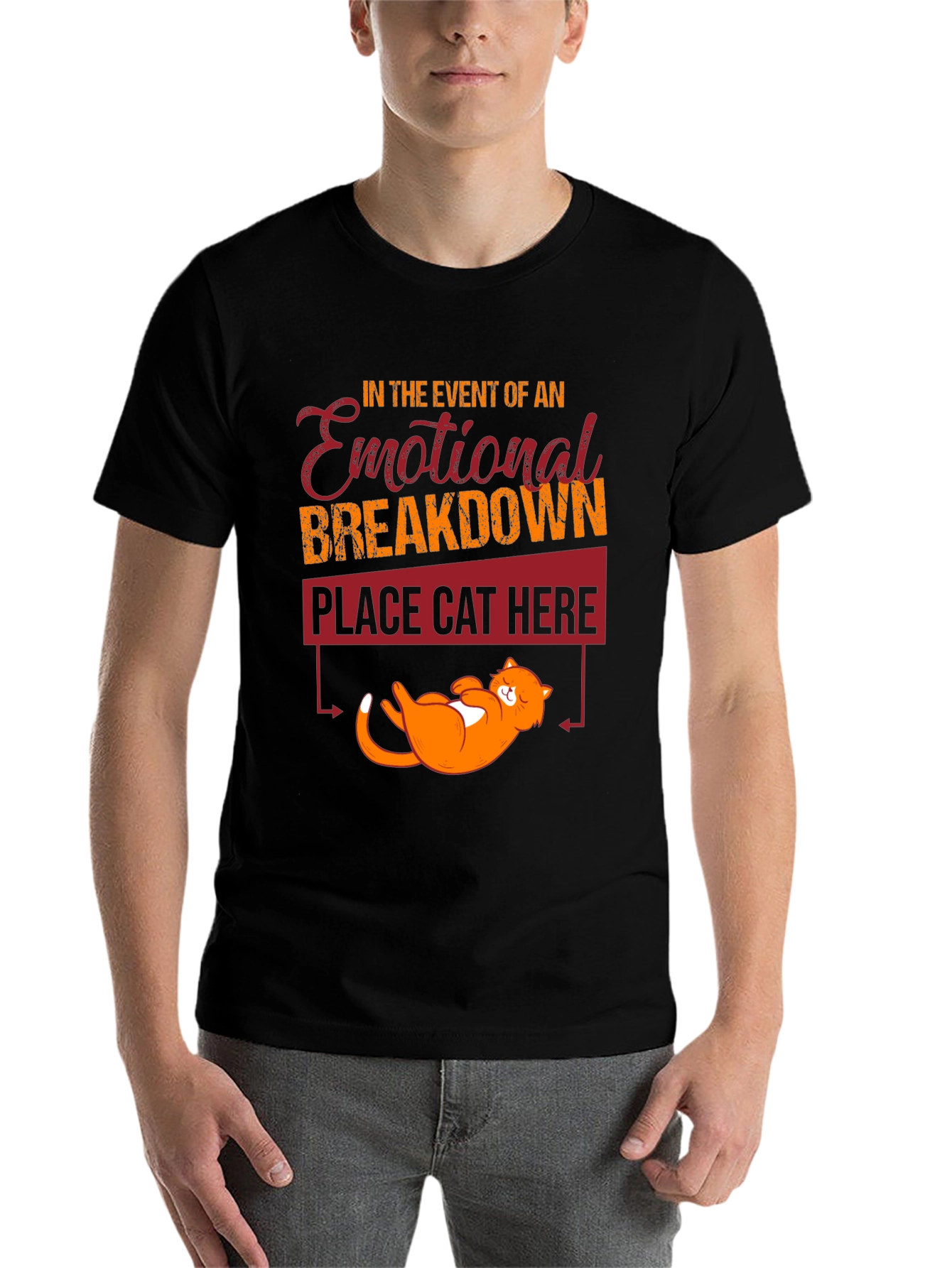 Black Emotional Breakdown Cat T-Shirt Funny view 7