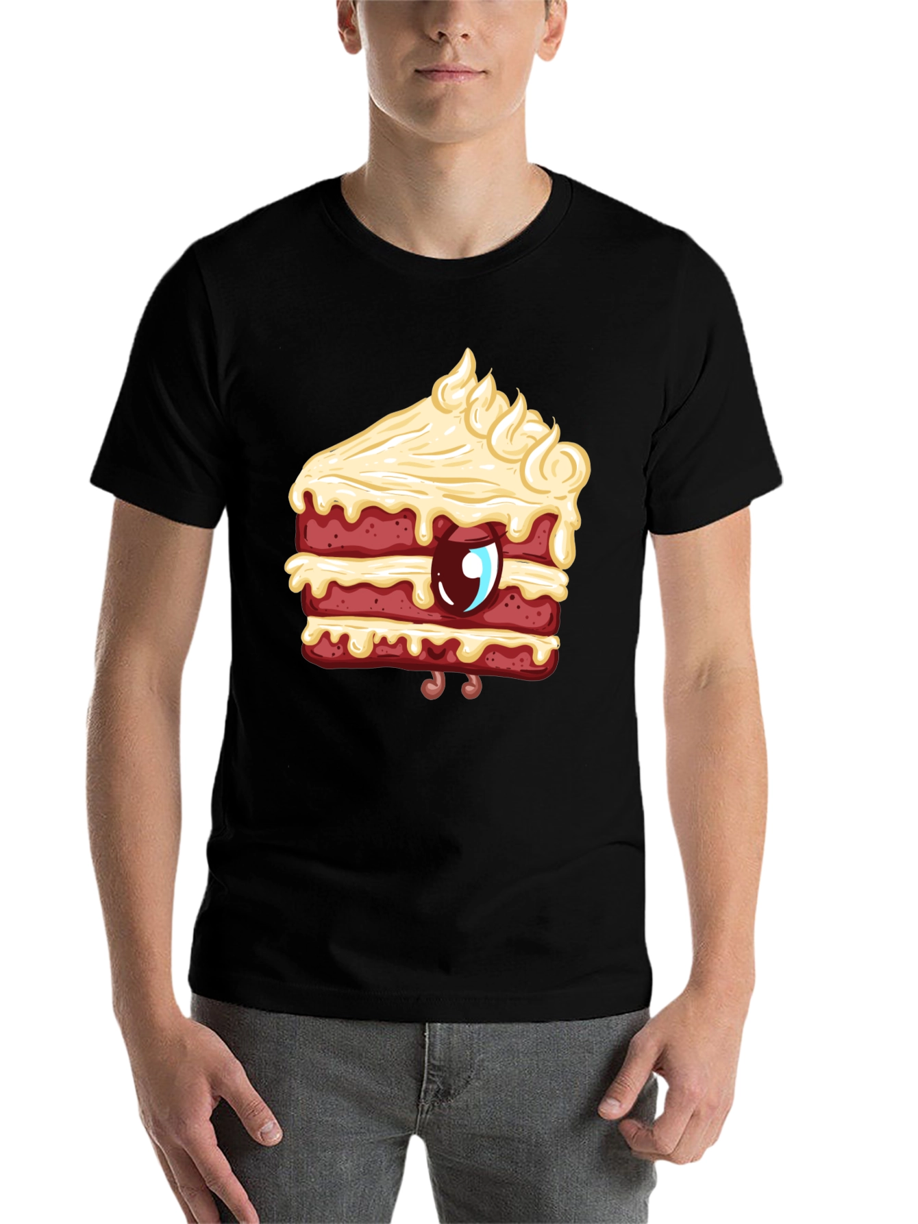 Black Cartoon Cake Slice Graphic Tee - Sweet Style! view 7