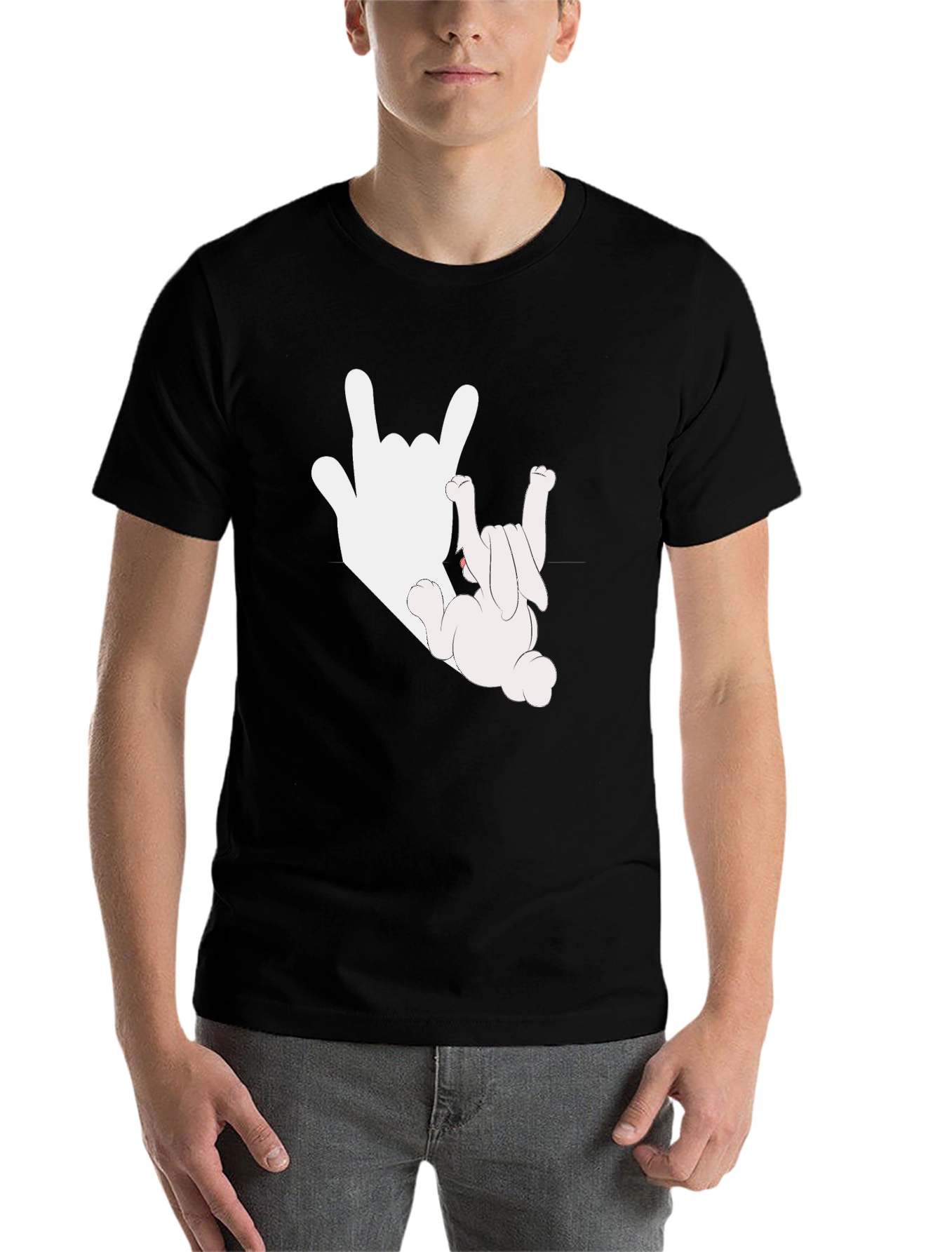 Black Rock On Bunny Graphic Tee - Black Cotton T-Shirt view 7