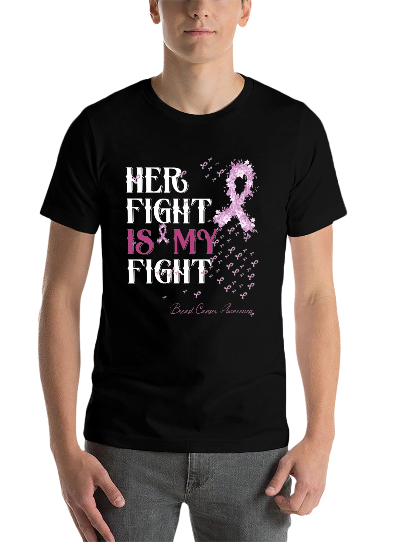 Black Her Fight is My Fight T-Shirt Breast Cancer Awareness view 7