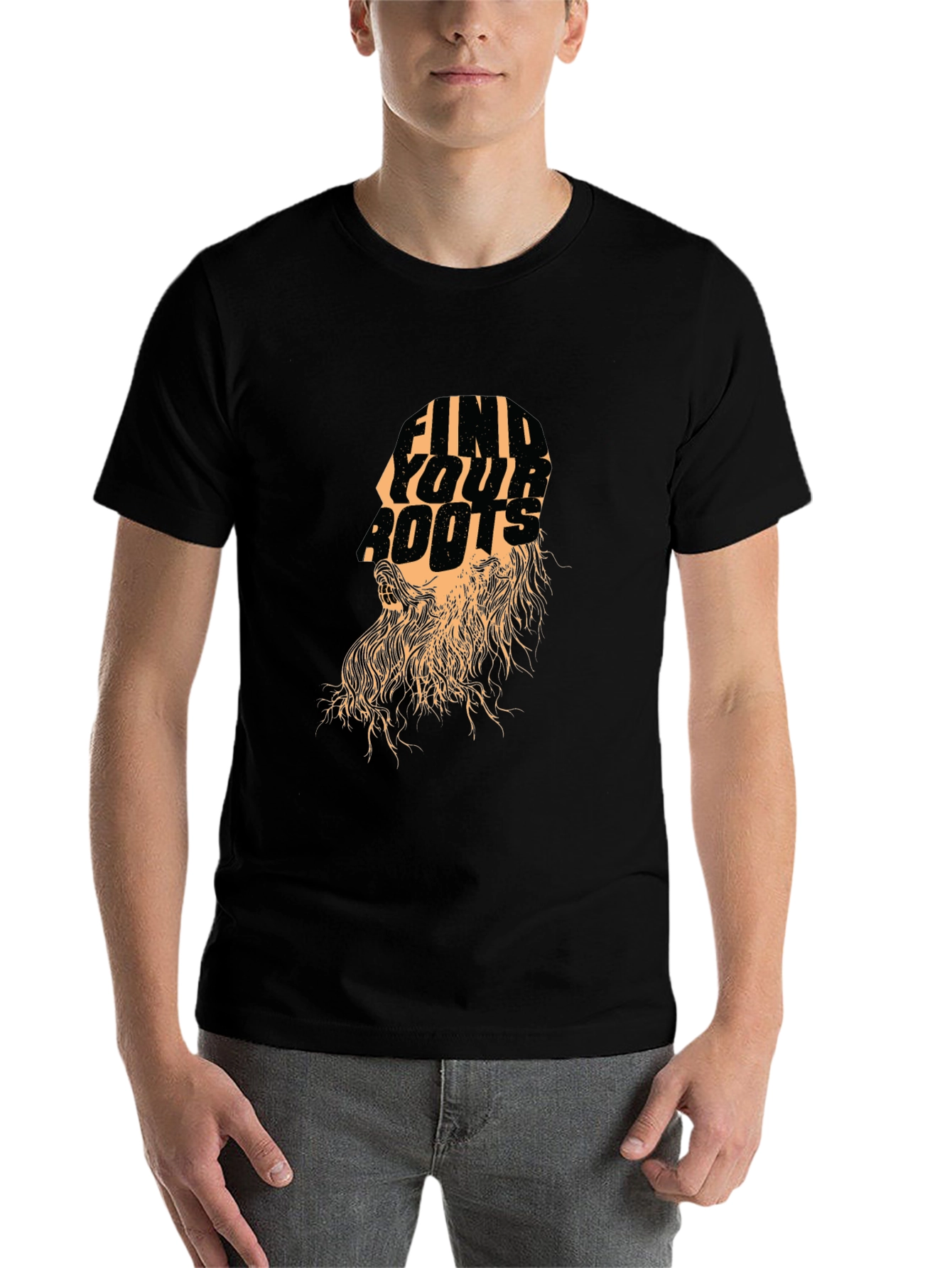 Black Find Your Roots Graphic Print Tee - Stylish Black T-Shirt view 7