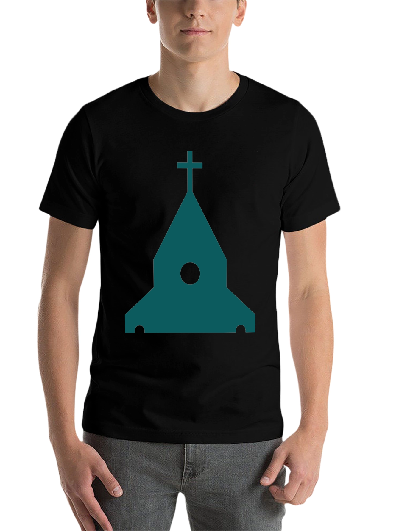 Black Modern Church Graphic Tee - Black Cotton Blend view 7
