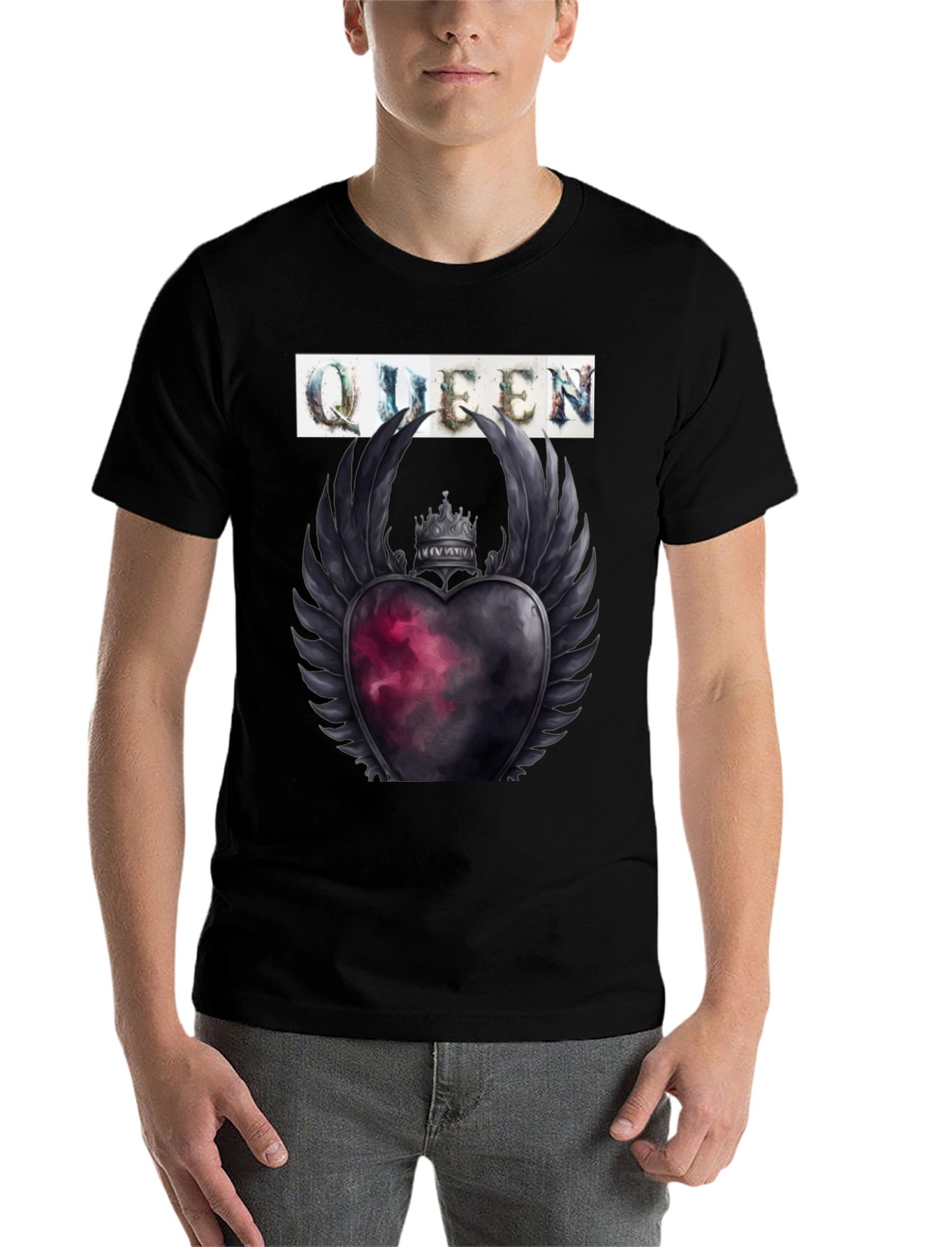 Black Queen Heart Crown Graphic Tee - Trendy Style view 7