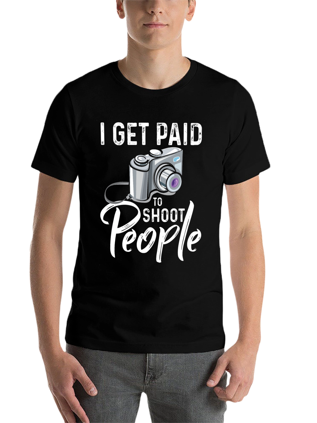 Black I Get Paid to Shoot People Funny Photographer T-Shirt view 7