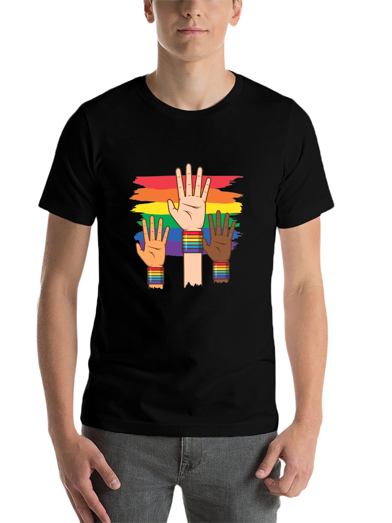 Black Pride Diversity T-Shirt: Rainbow Hands view 7