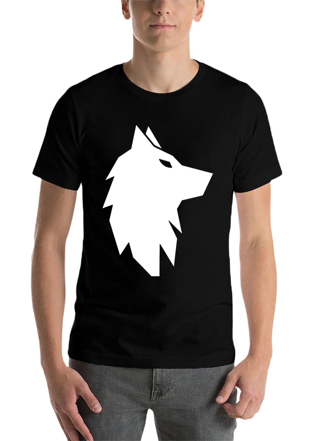 Black Geometric Wolf Graphic Tee - Black view 7