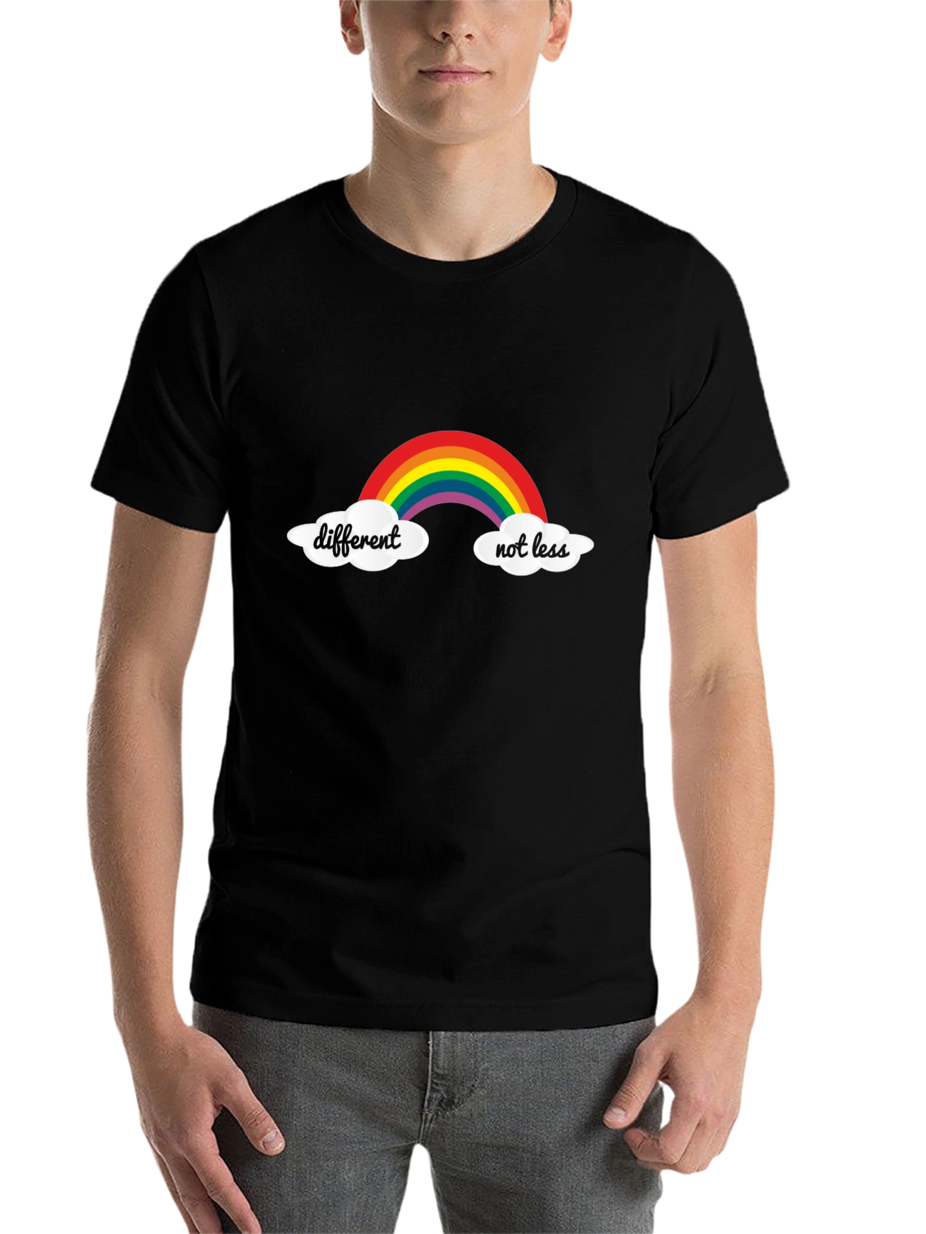 Black Different Not Less Rainbow T-Shirt - Black view 7