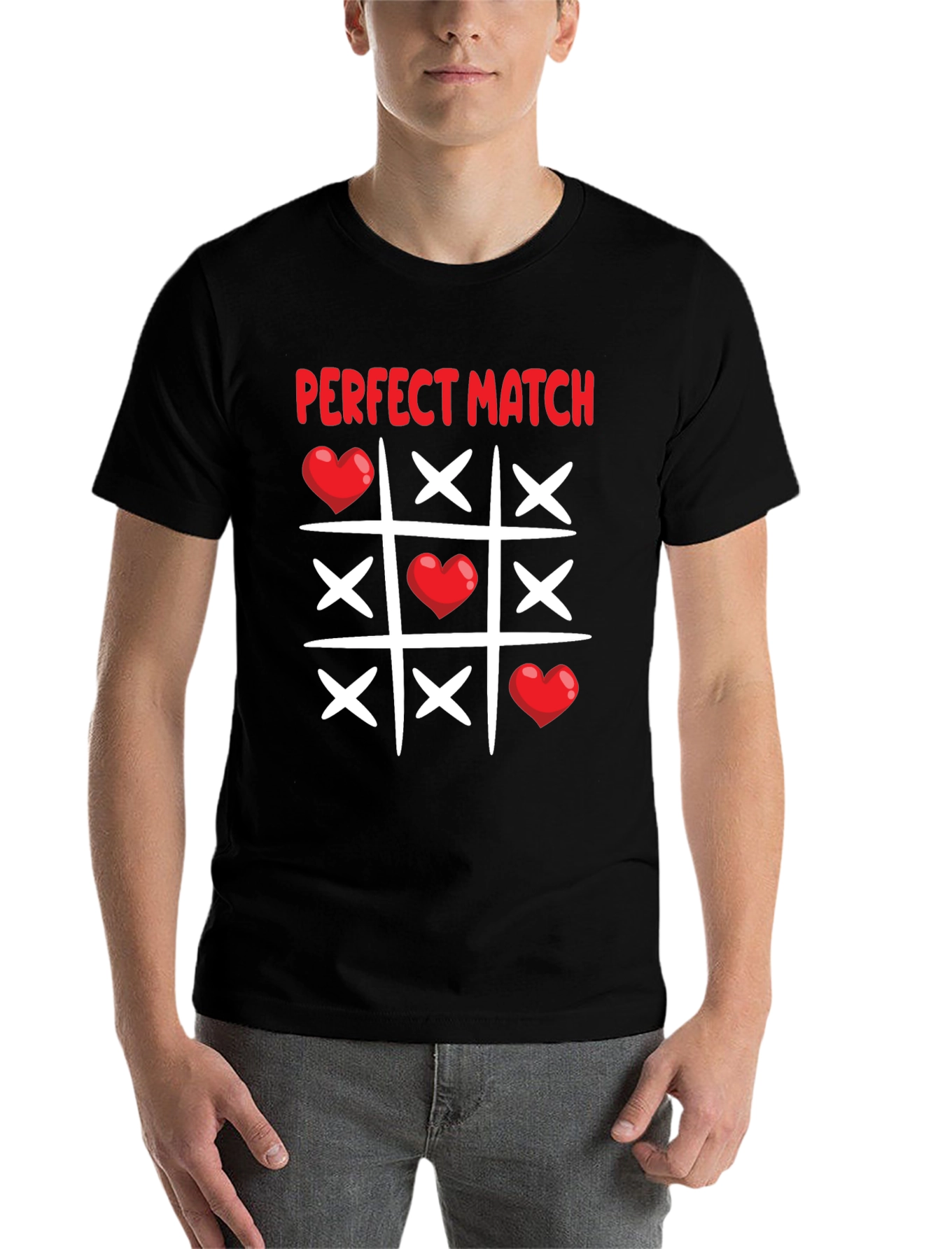 Black Perfect Match T-Shirt - Valentine's Day Tic-Tac-Toe Love Tee view 7
