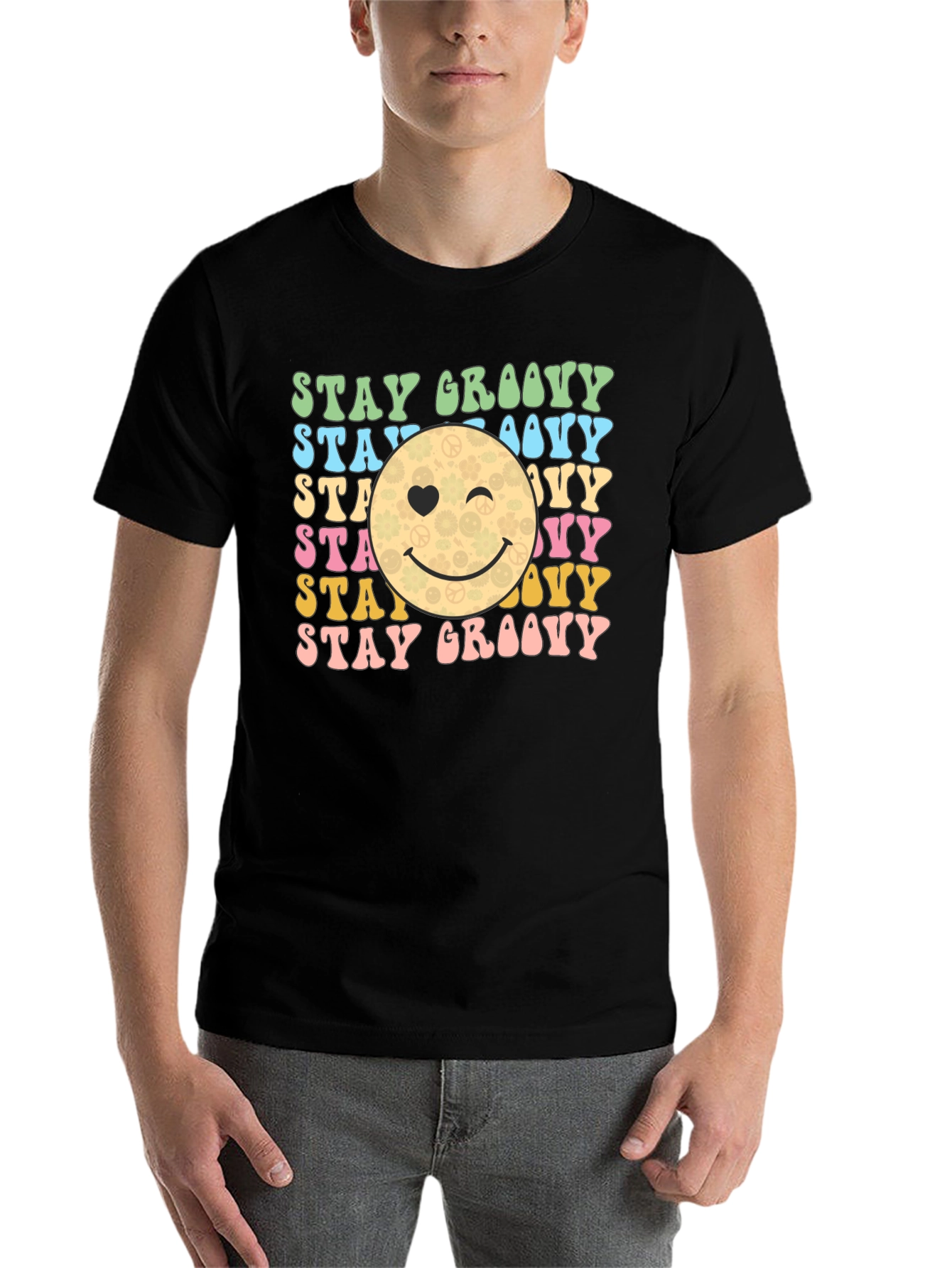 Black Stay Groovy Retro Graphic T-Shirt view 7