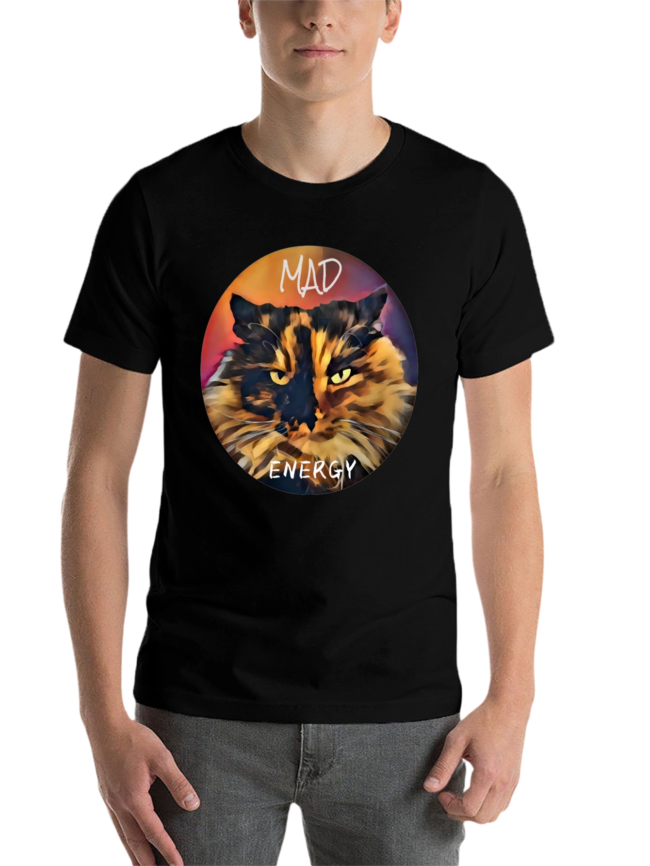 Black Mad Energy Cat Graphic T-Shirt view 7