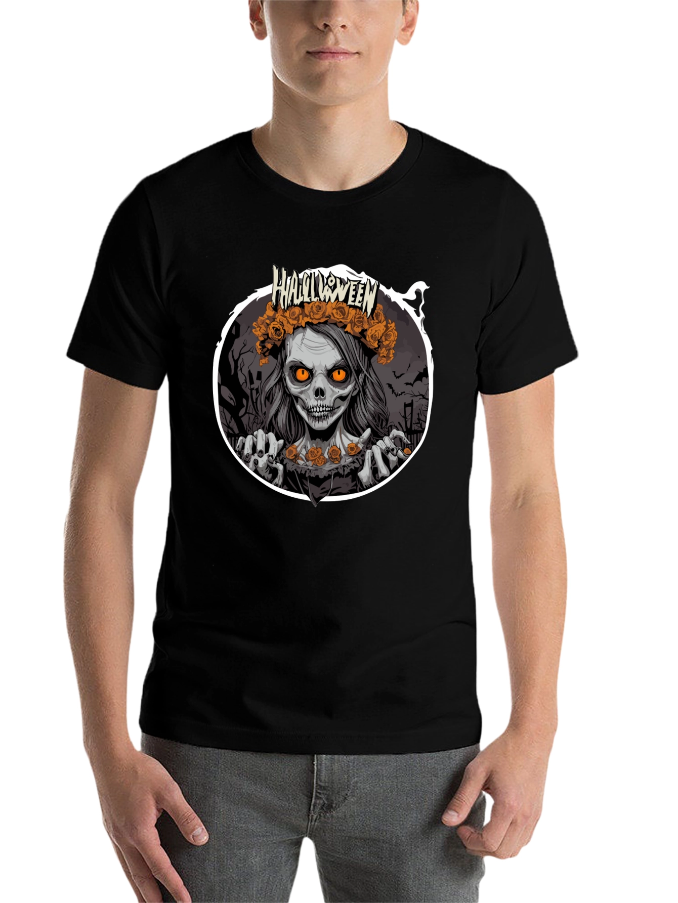 Black Halloween Zombie Woman Black T-Shirt view 7