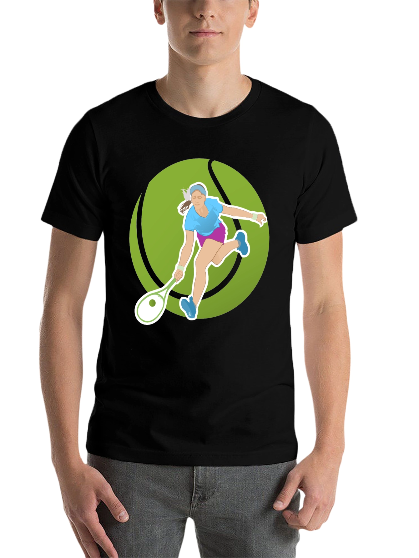 Black Tennis Player Graphic Tee - Black Cotton Blend view 7