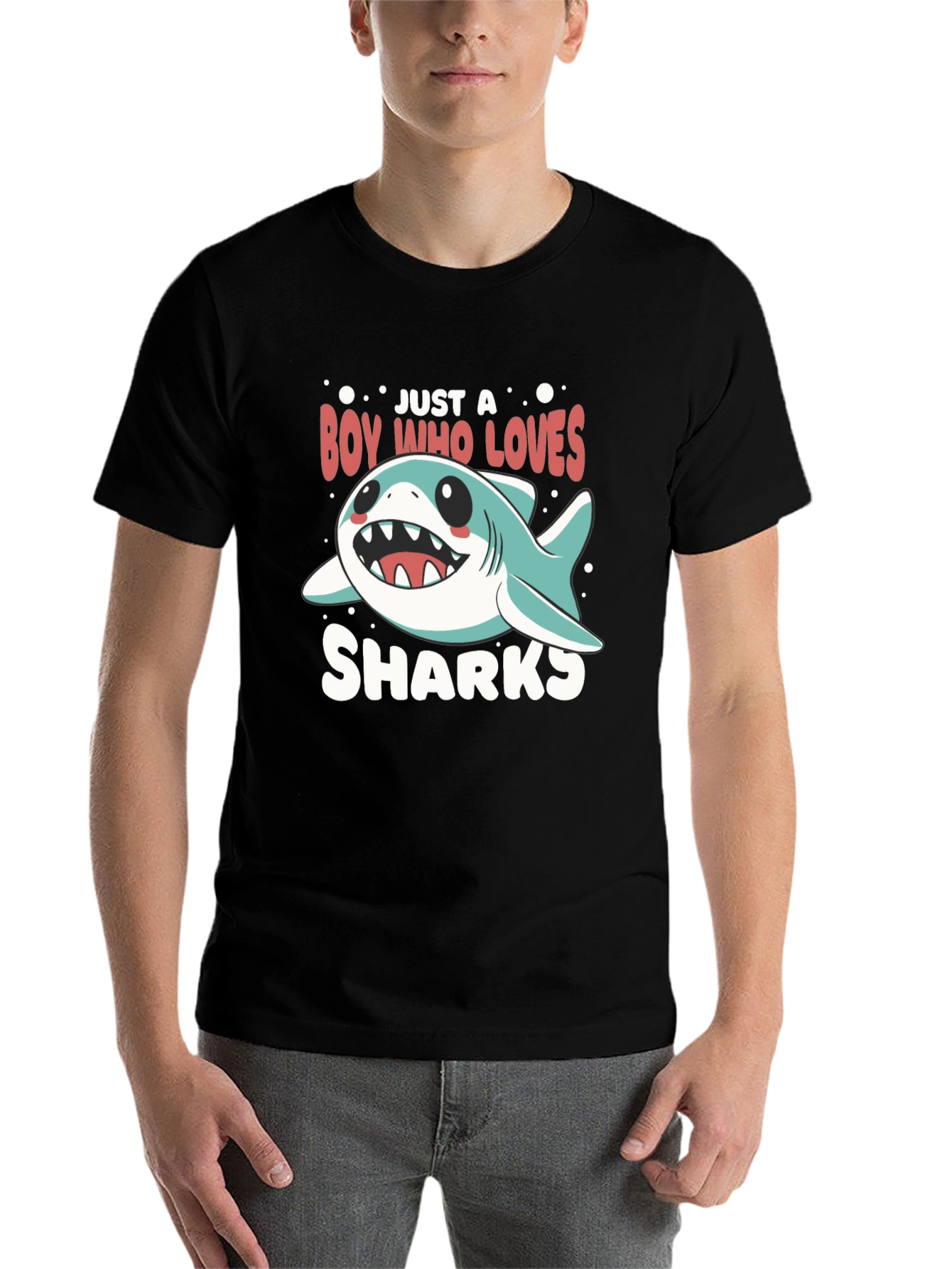 Black Boy Who Loves Sharks T-Shirt view 7