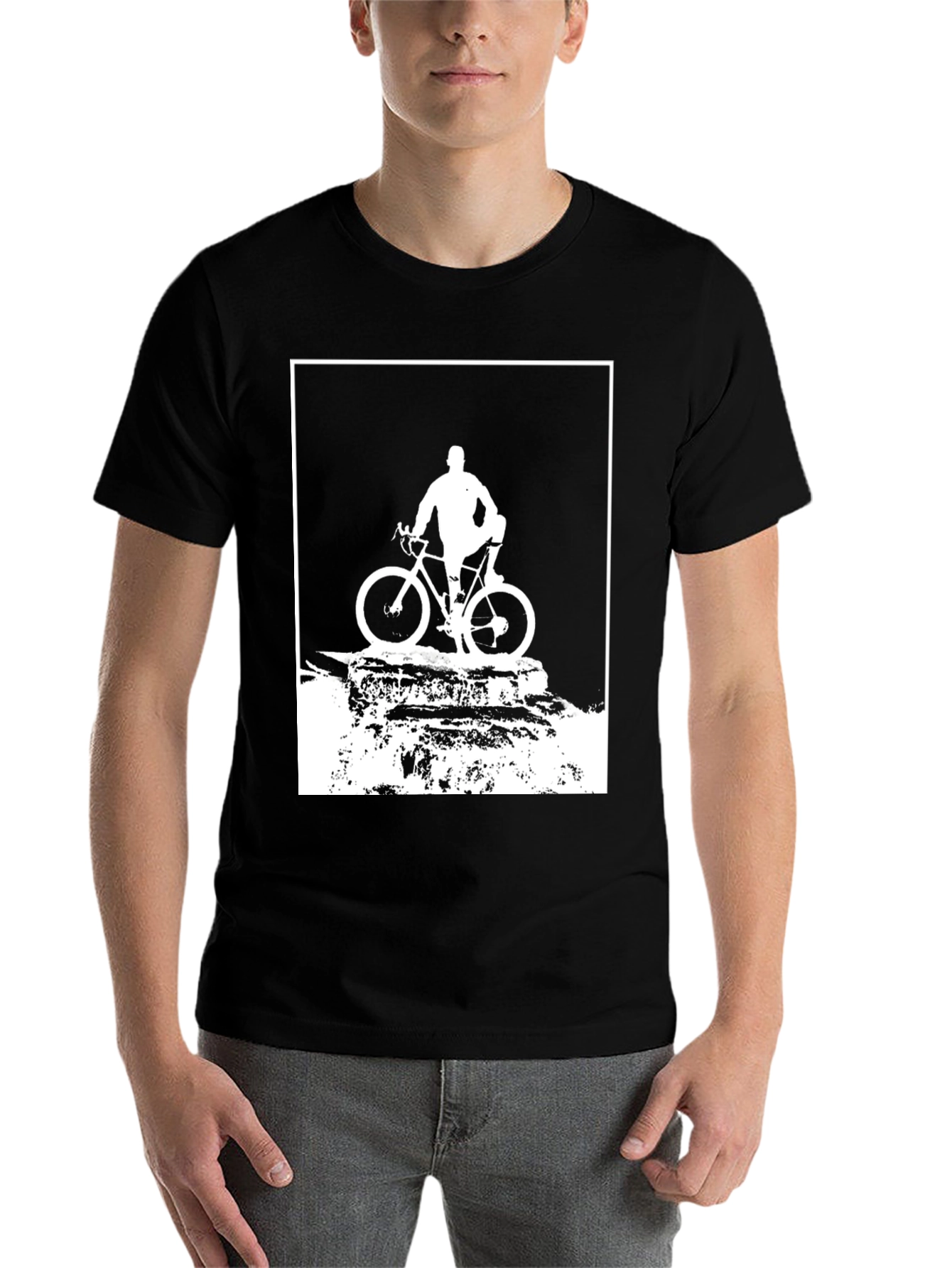 Black Cyclist Silhouette Graphic Tee - Black Cotton Blend view 7