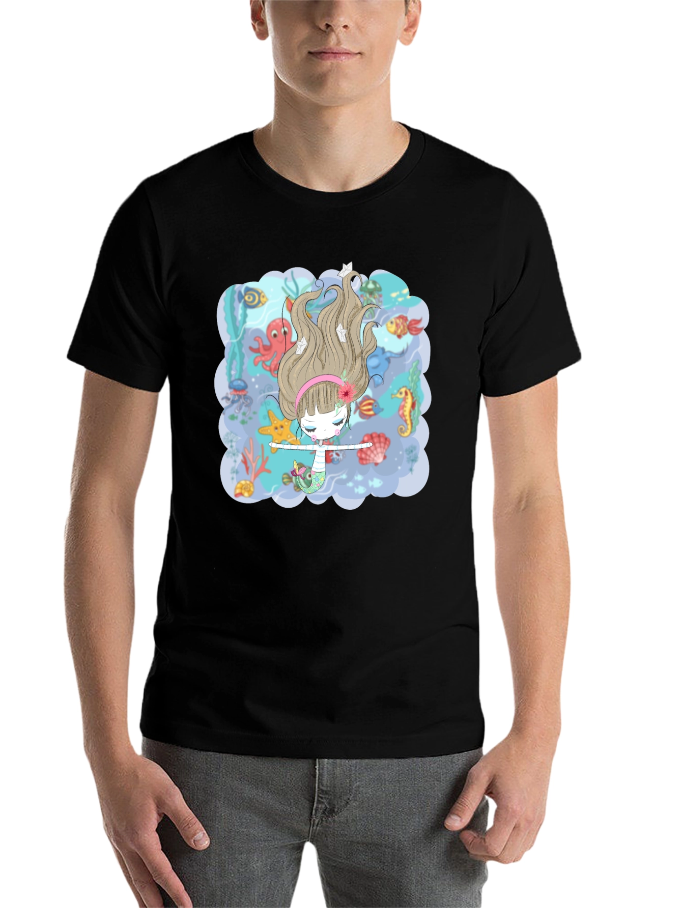 Black Mermaid T-Shirt - Undersea Adventure Design view 7
