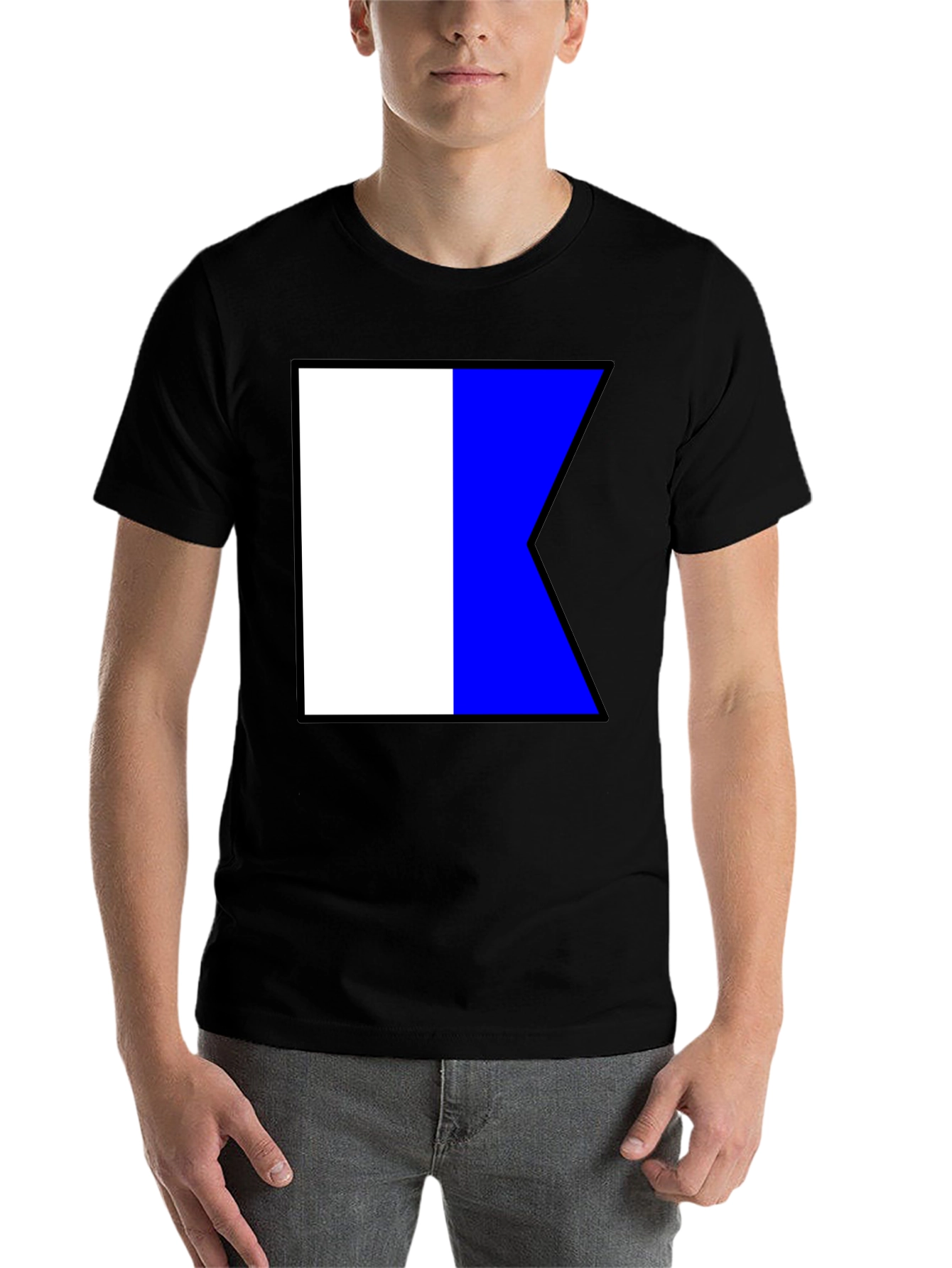 Black Nautical Flag K Black T-Shirt - Maritime Signal Tee view 7