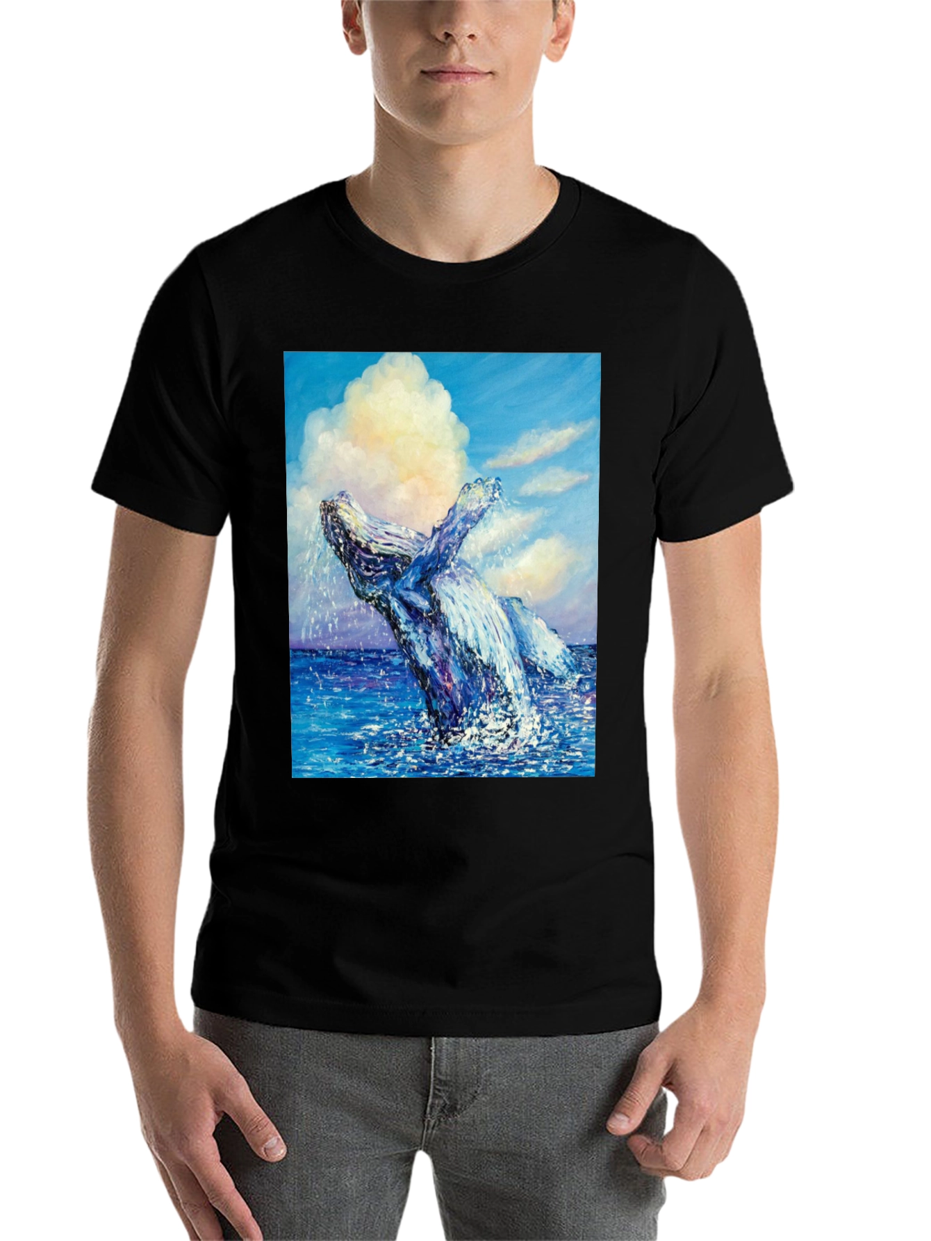 Black Whale Painting T-Shirt - Ocean Art view 7