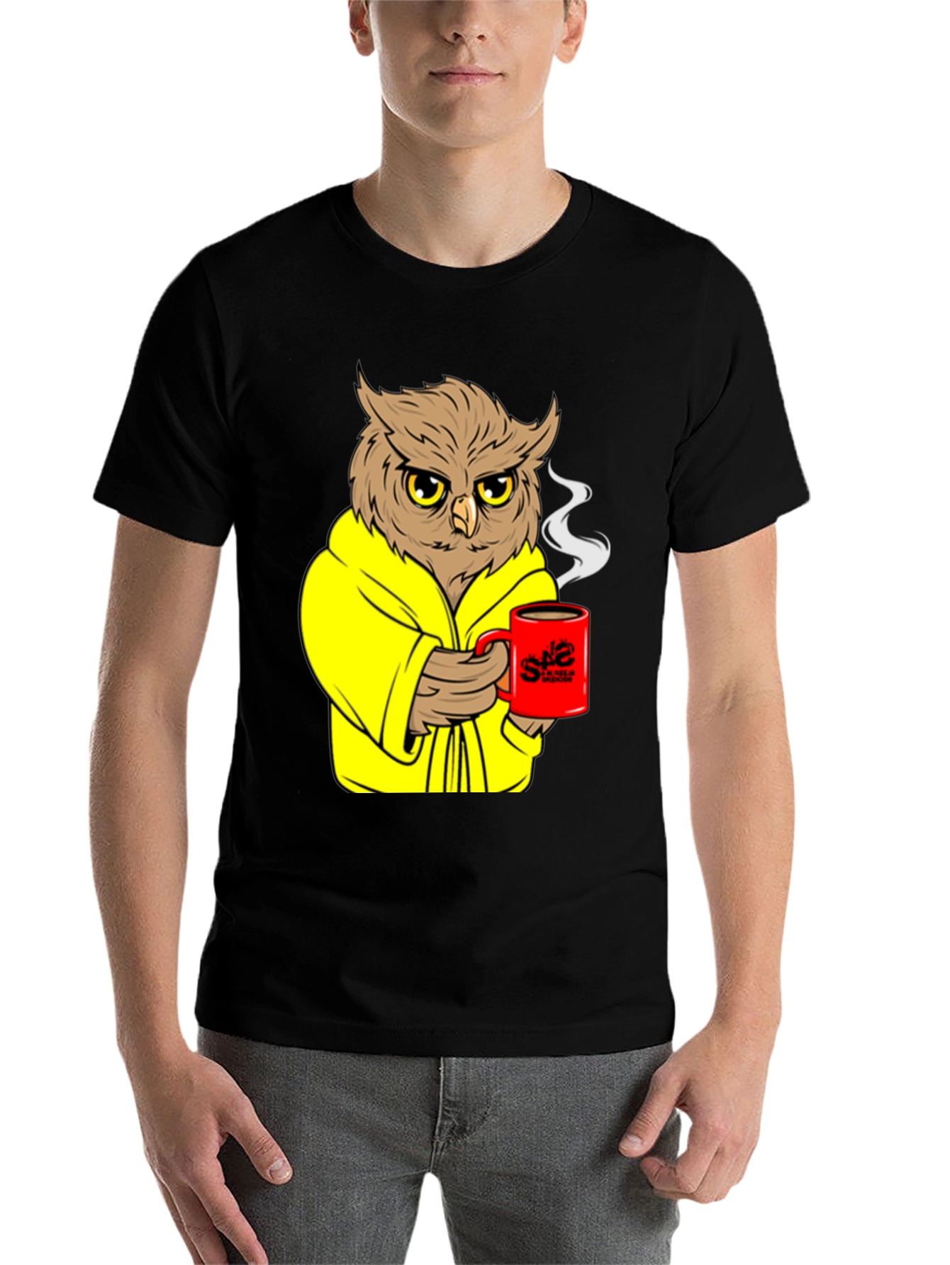 Black Owl in Robe Coffee T-Shirt view 7