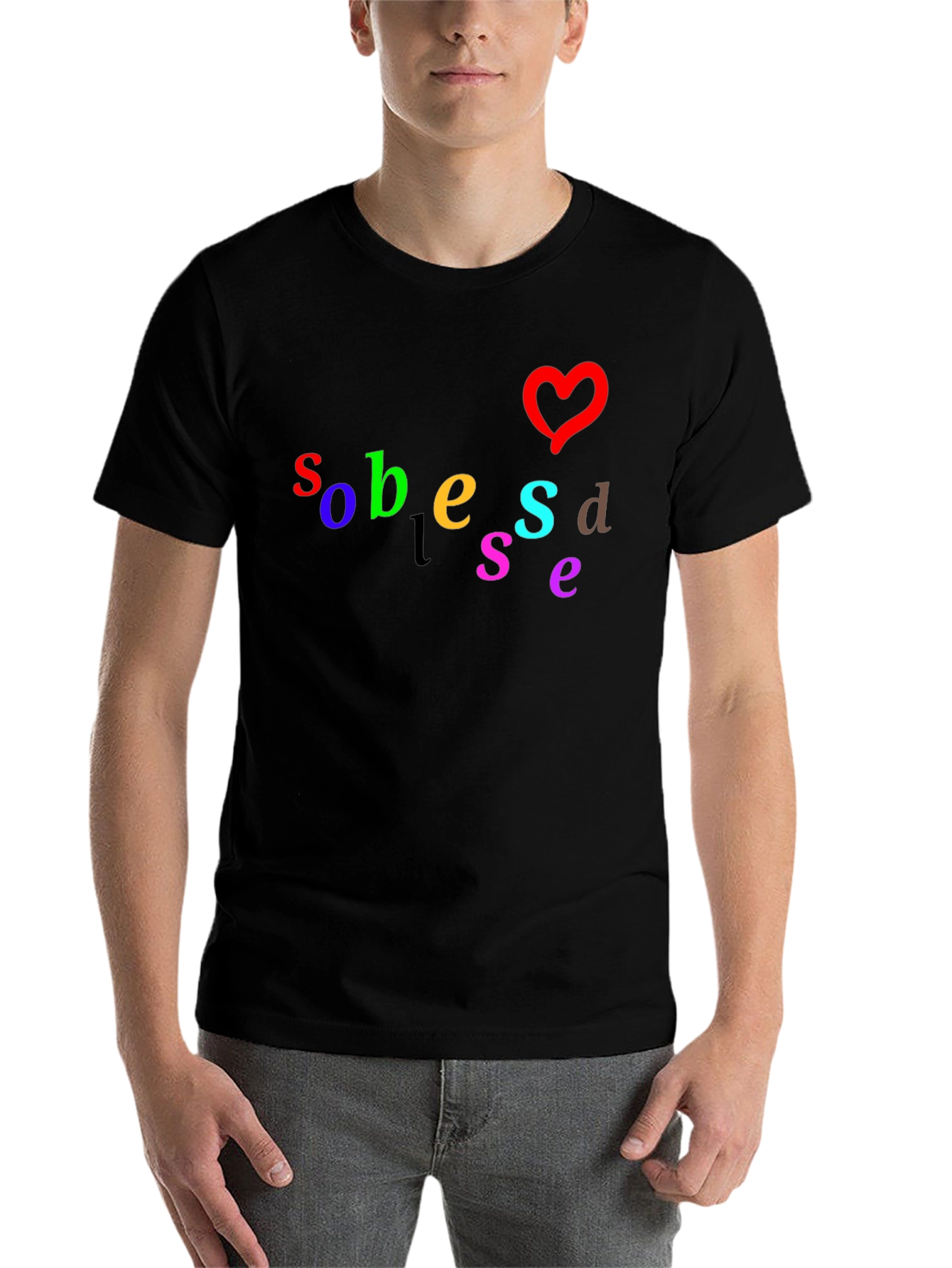 Black Colorful Graphic T-Shirt with Heart Design view 7