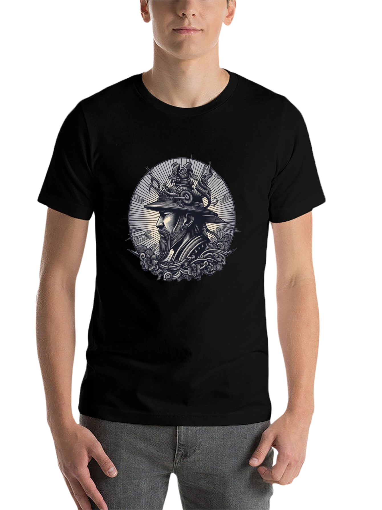 Black Samurai Graphic Print Black T-Shirt view 7