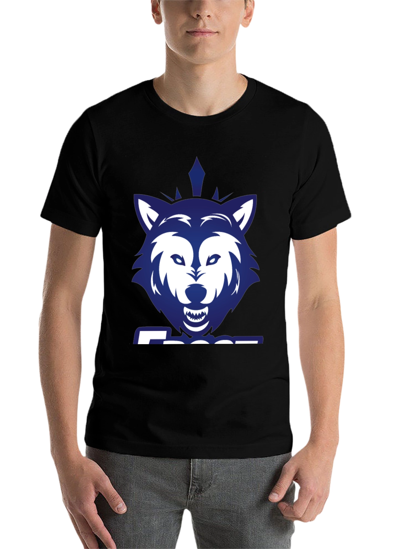 Black Blue Wolf Graphic Print Black T-Shirt view 7