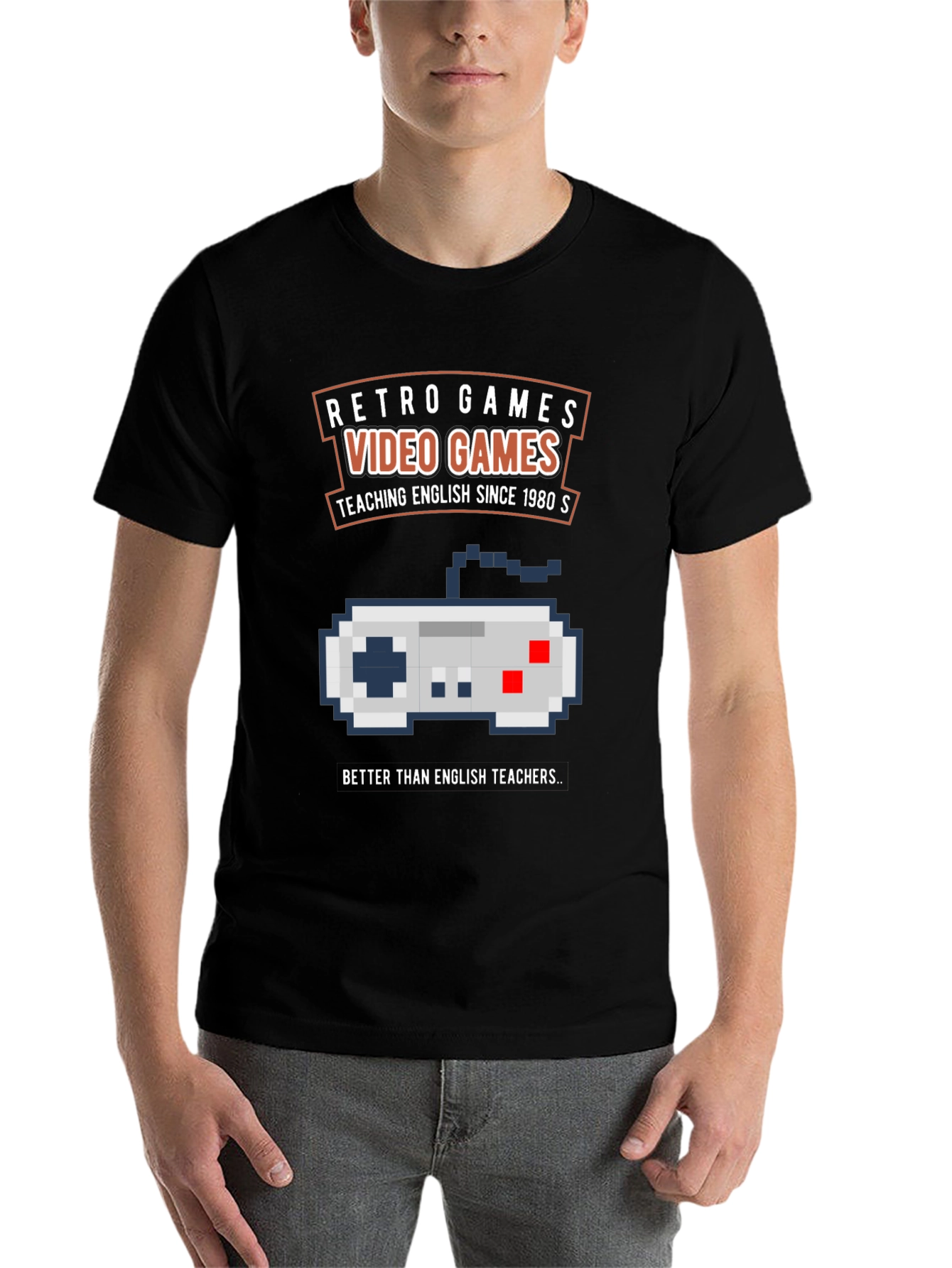 Black Retro Video Games T-Shirt - English Teacher view 7