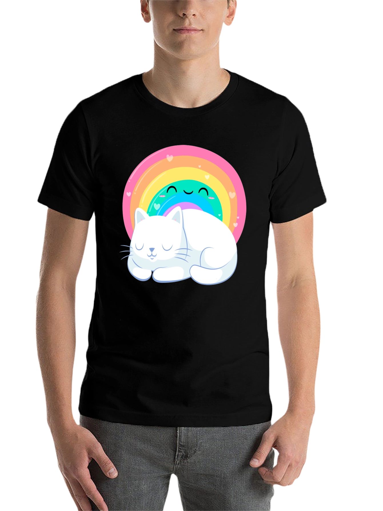 Black Cute Rainbow Cat T-Shirt view 7