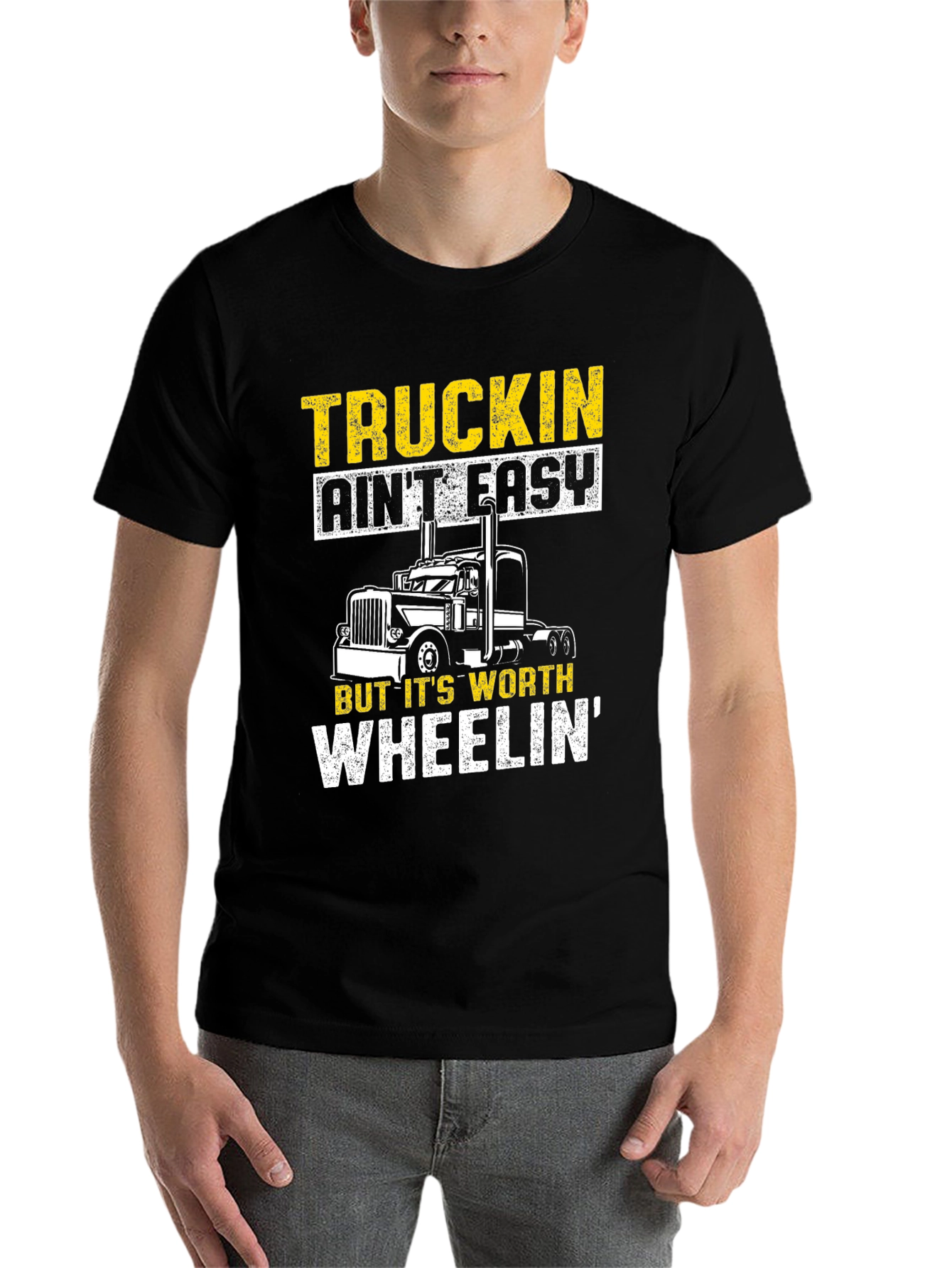 Black Truckin' Ain't Easy Black Graphic T-Shirt view 7