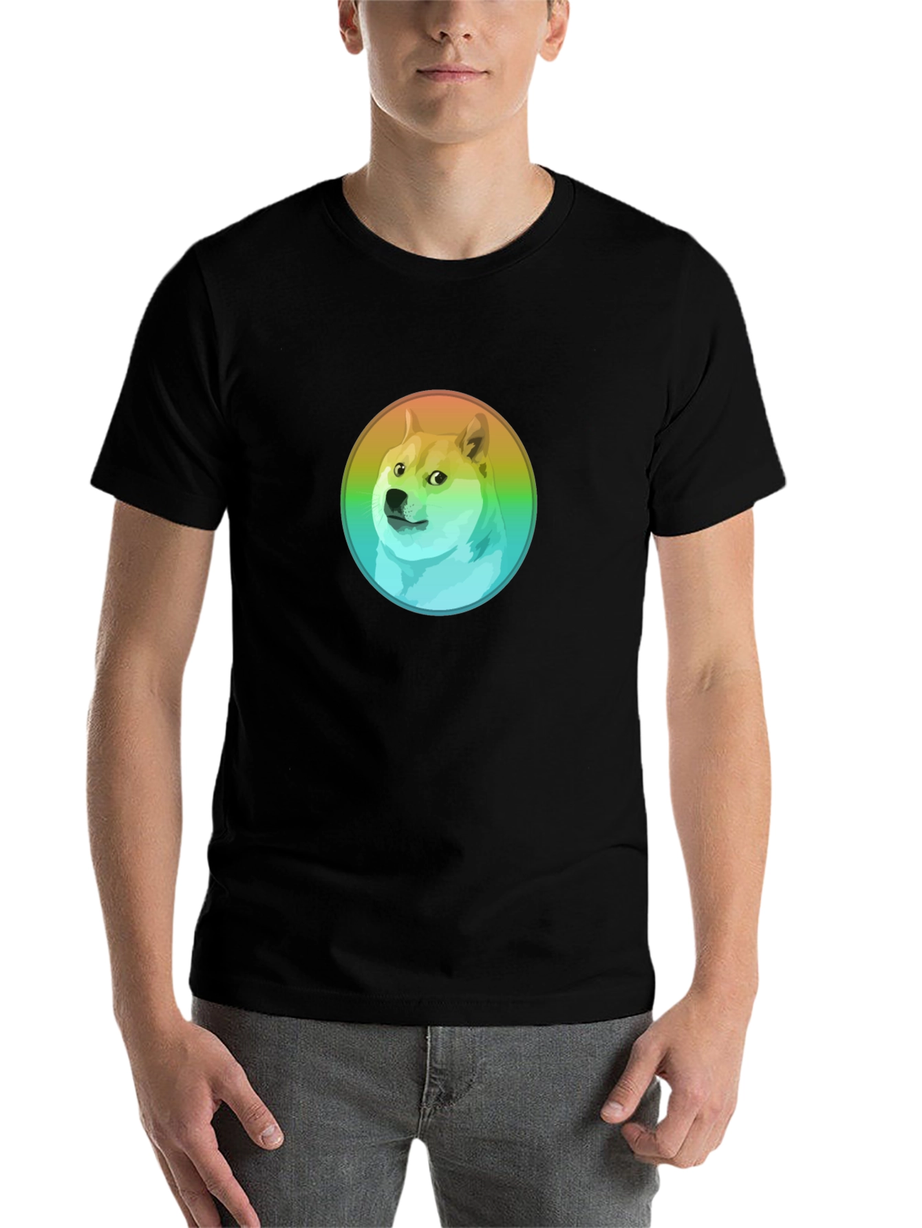 Black Doge Rainbow Circle Graphic Black T-Shirt view 7