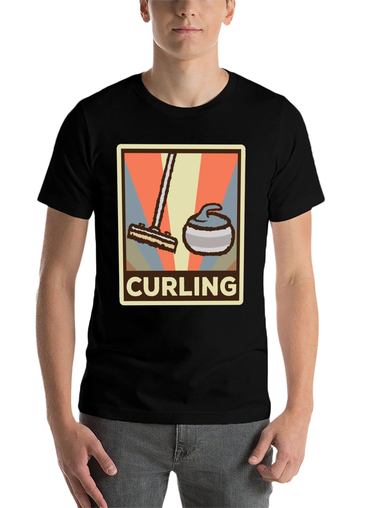 Black Retro Curling T-Shirt - Vintage Style Sports Tee view 7