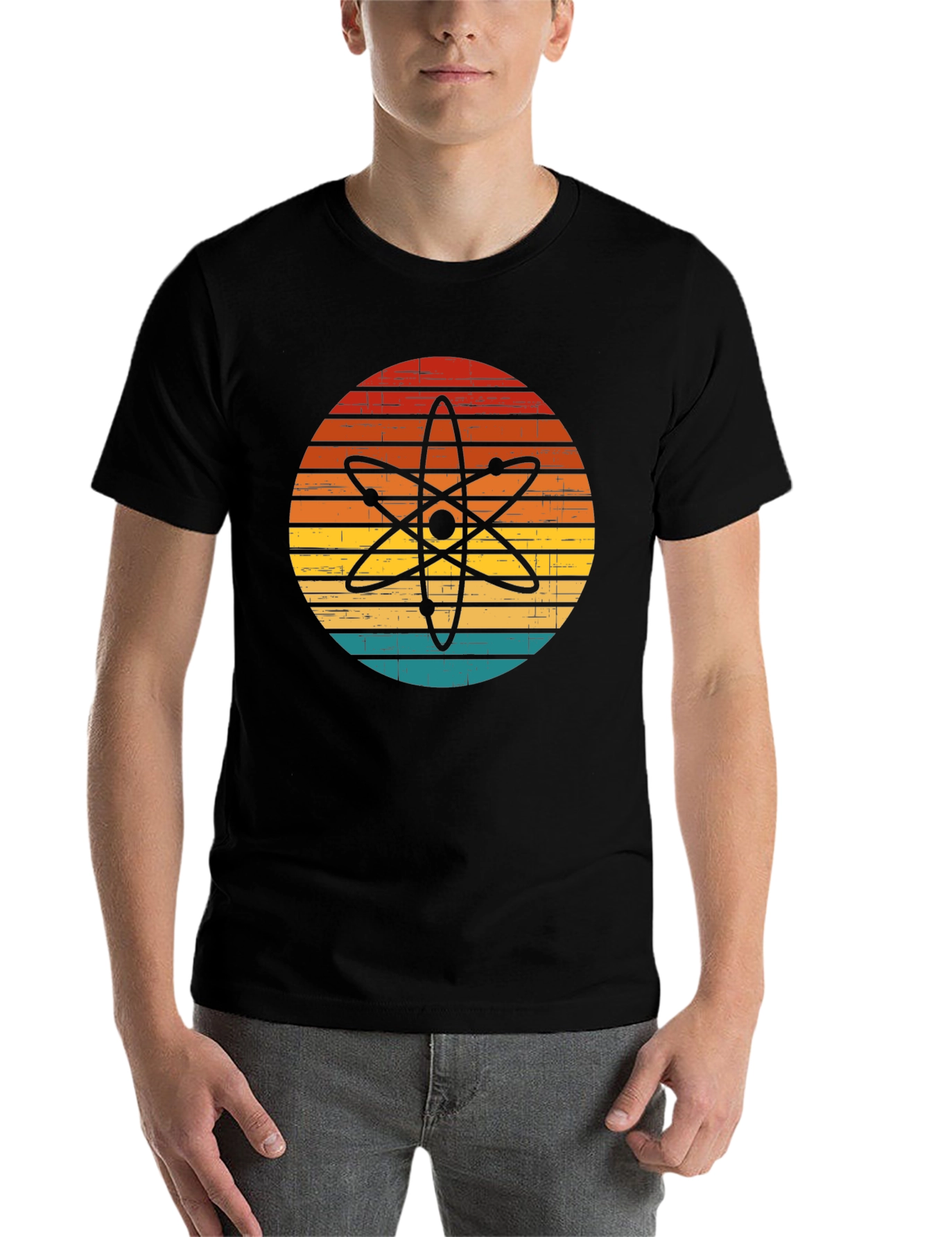 Black Retro Atom Graphic T-Shirt - Science Style view 7