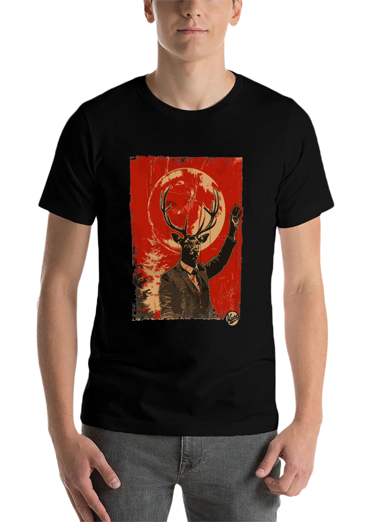 Black Deer Man Graphic Tee - Unique Animal Art T-Shirt view 7