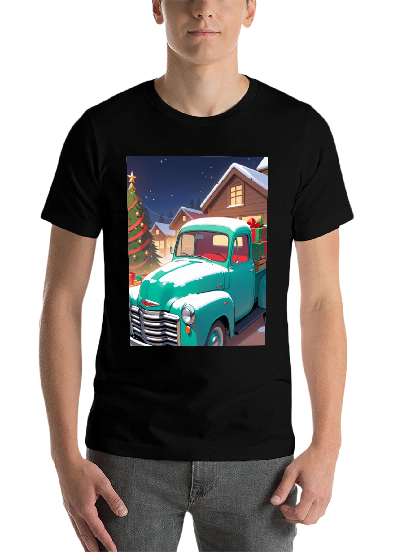 Black Christmas Truck Graphic Tee view 7