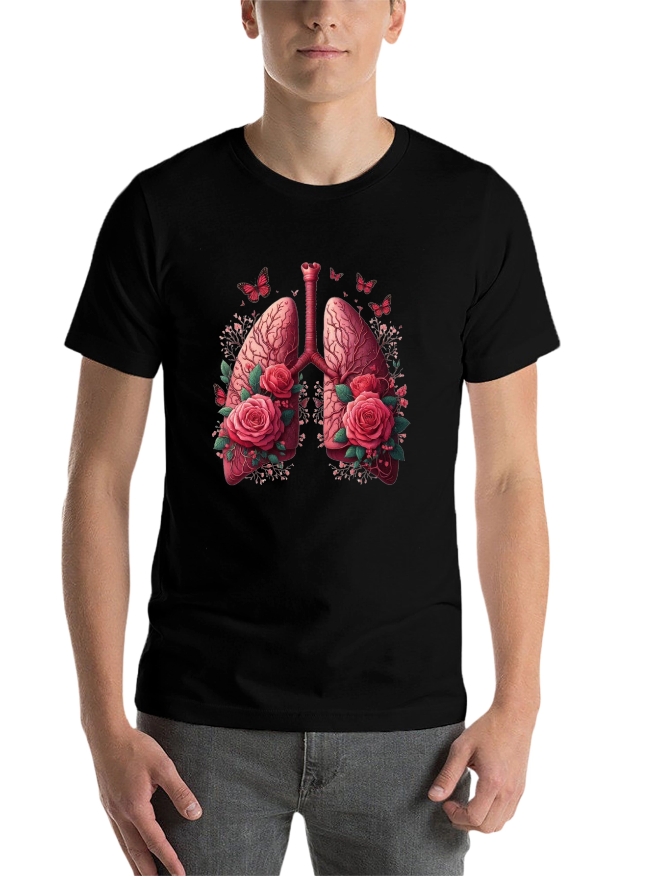 Black Floral Lung Anatomy Graphic Tee - Unisex view 7