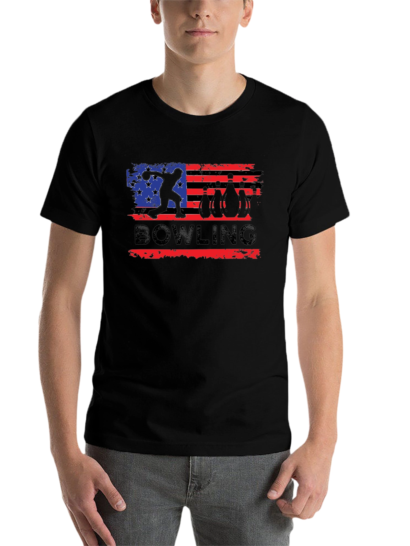 Black Bowling USA Flag Graphic T-Shirt view 7