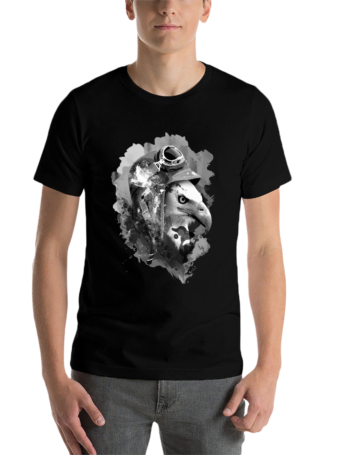 Black Eagle Pilot Graphic Tee - Black Cotton T-Shirt view 7