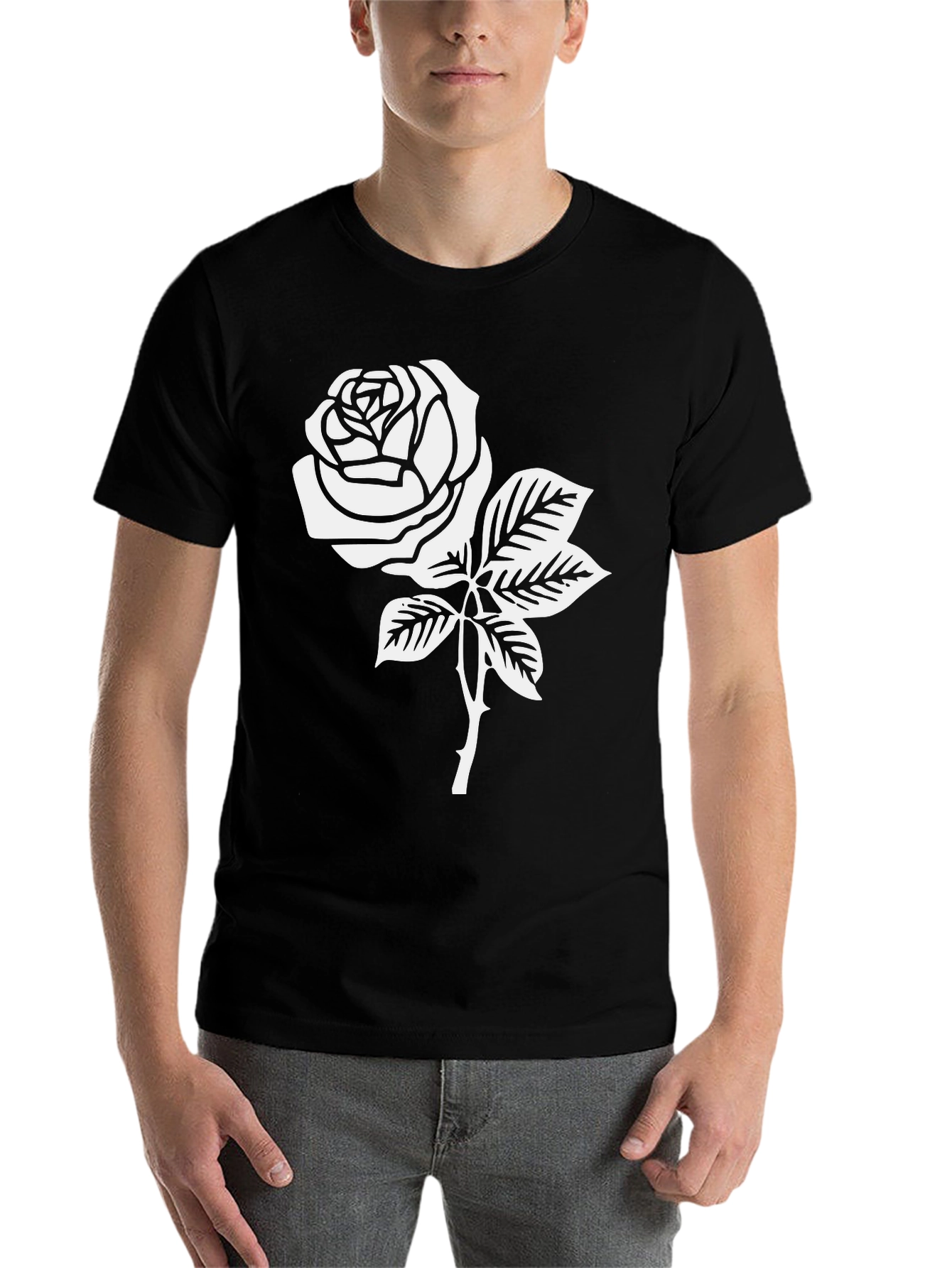 Black Black T-Shirt with White Rose Graphic view 7