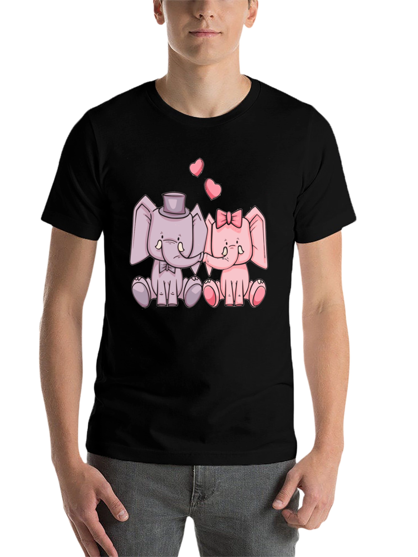 Black Elephant Love T-Shirt - Cute Cartoon Design view 7