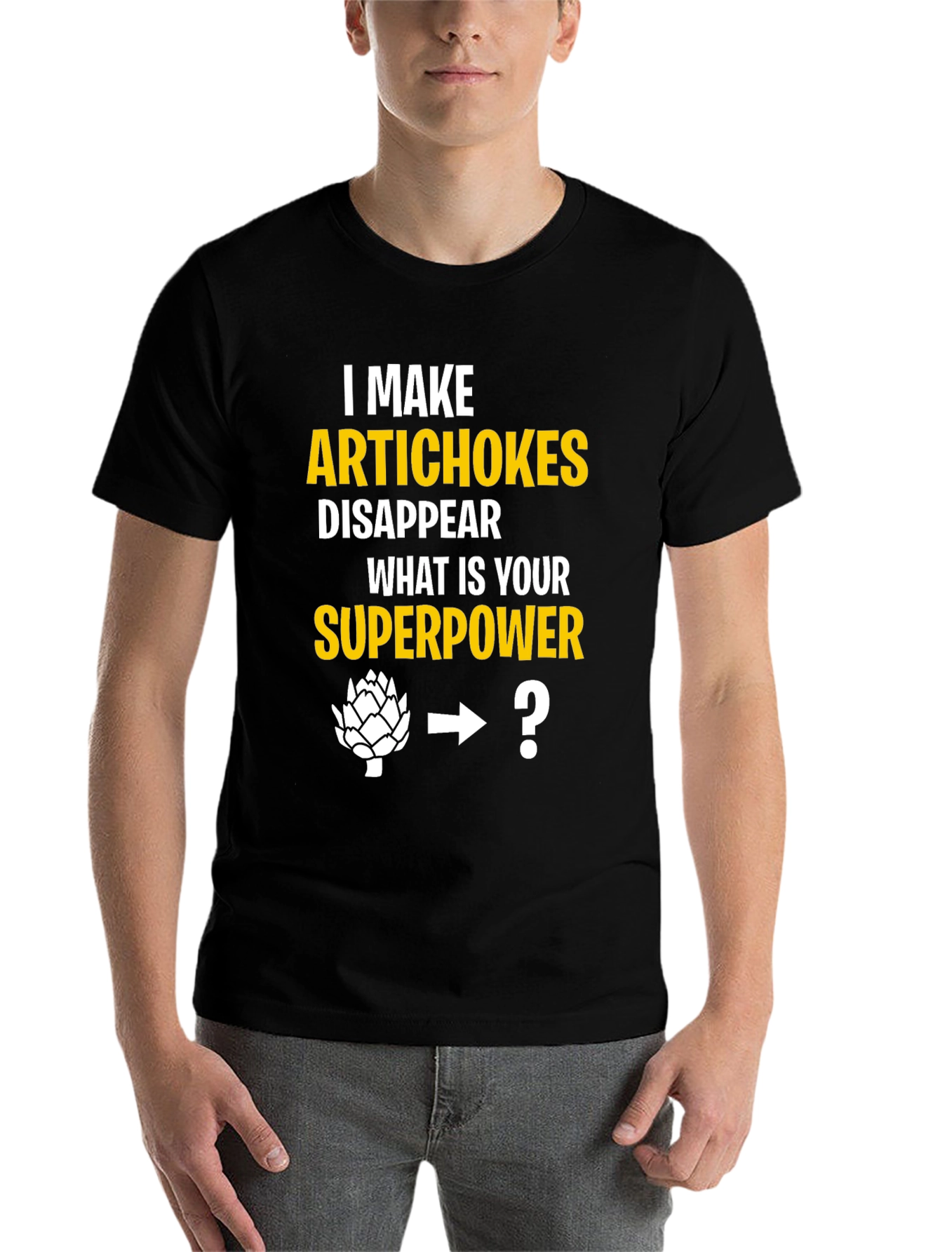 Black Artichoke Superpower Tee - Funny Foodie T-Shirt view 7