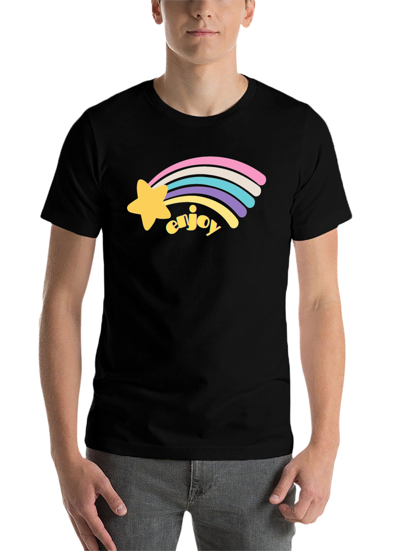 Black Enjoy Shooting Star Graphic Tee - Black Cotton Blend view 7